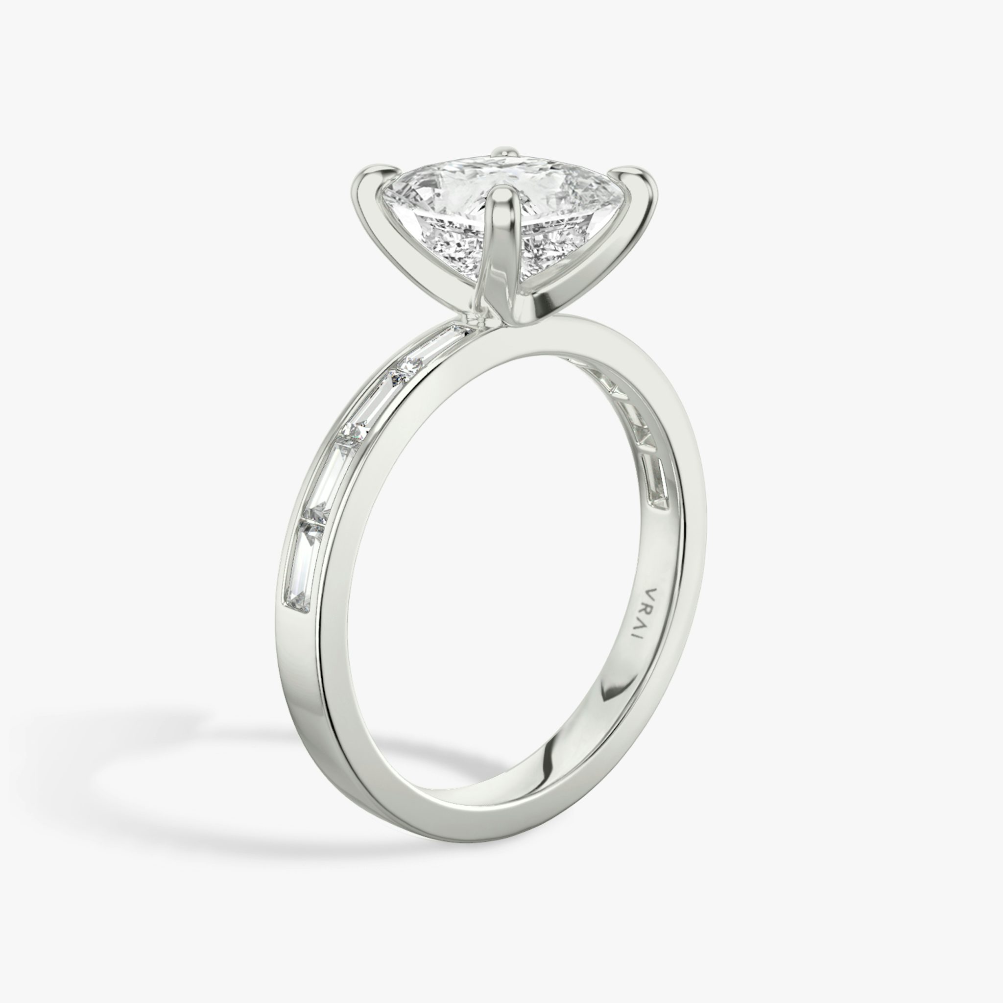 The Devotion | Princess | Platinum | bandAccent: Pavé | bandStoneShape: Baguette | bandStoneStyle: original | diamondOrientation: vertical | caratWeight: other