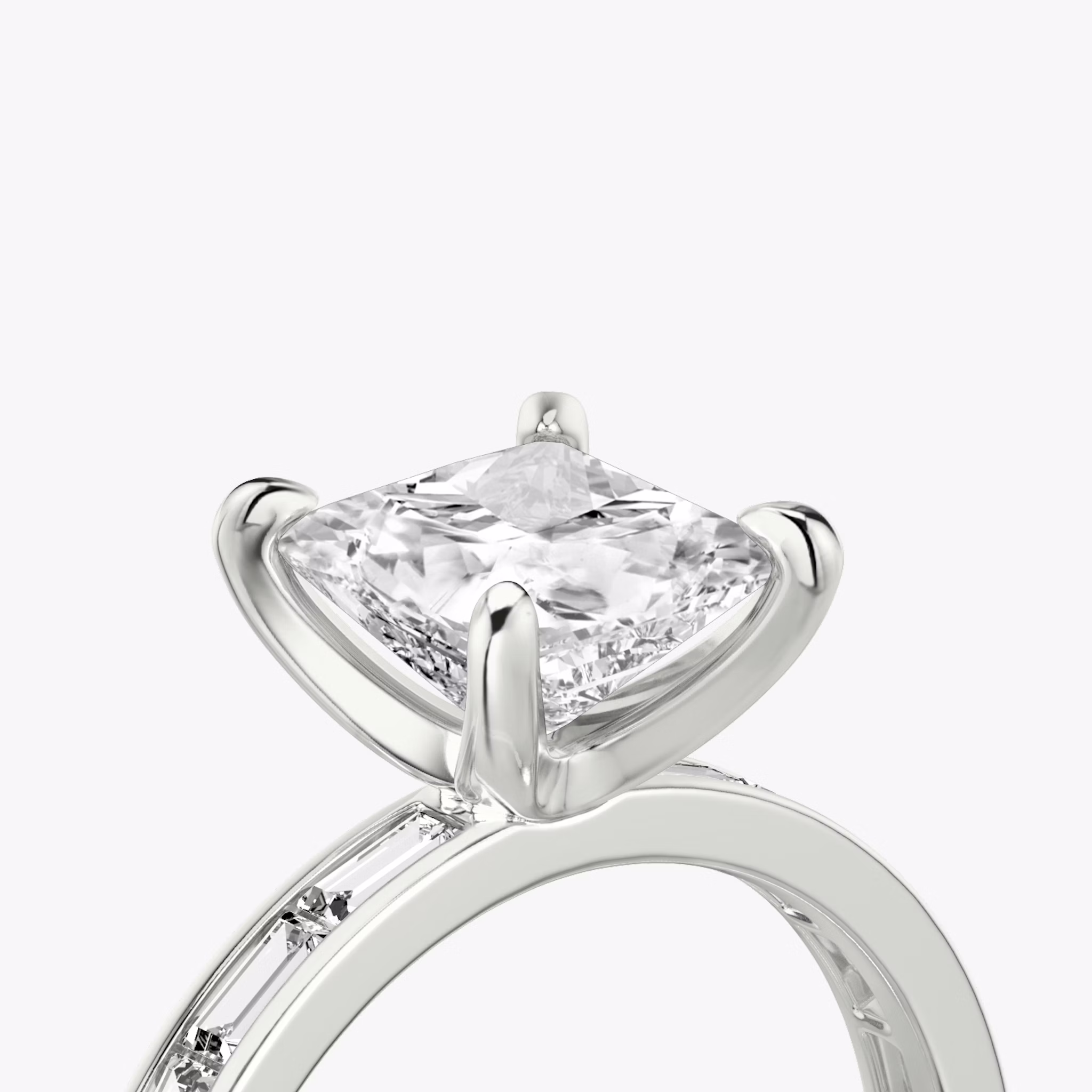 The Devotion | Princess | Platinum | bandAccent: Pavé | bandStoneShape: Baguette | bandStoneStyle: original | diamondOrientation: vertical | caratWeight: other