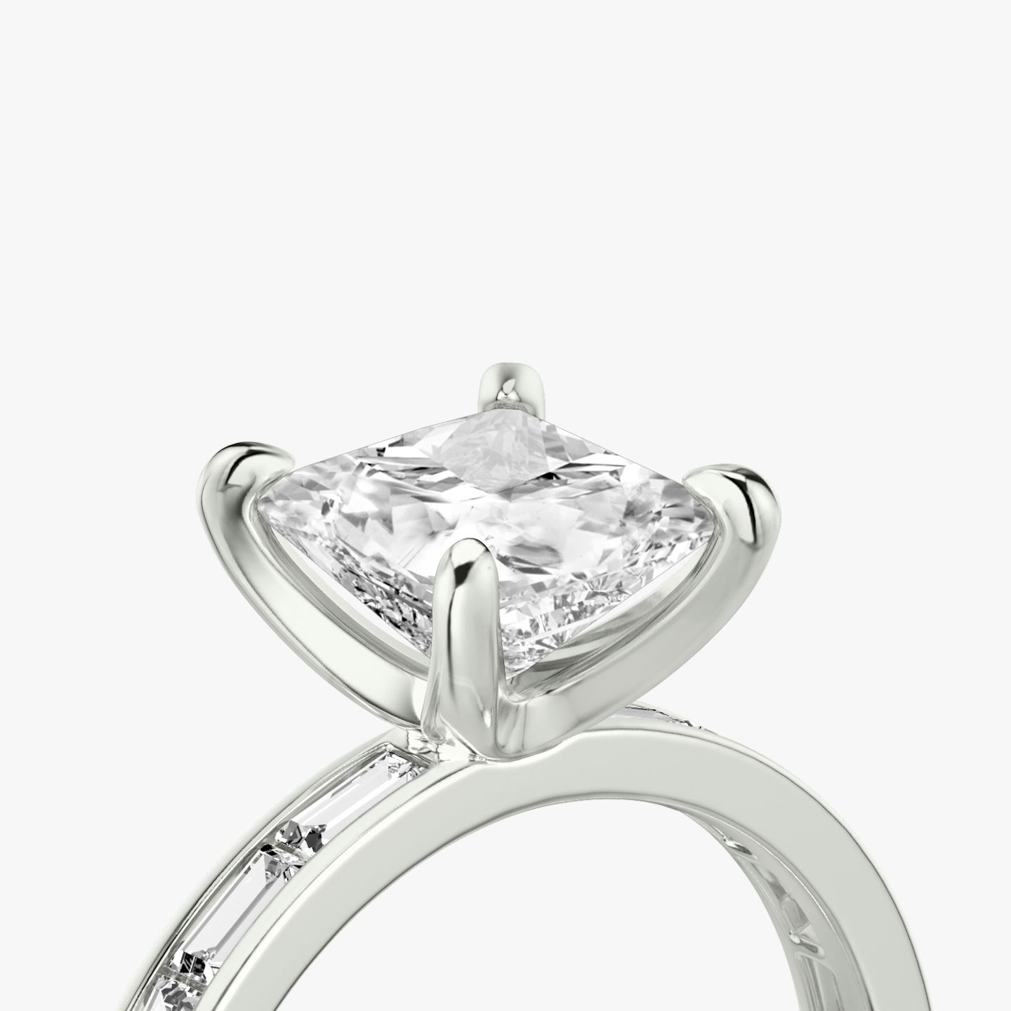 The Devotion | Princess | Platinum | bandAccent: Pavé | bandStoneShape: Baguette | bandStoneStyle: original | diamondOrientation: vertical | caratWeight: other
