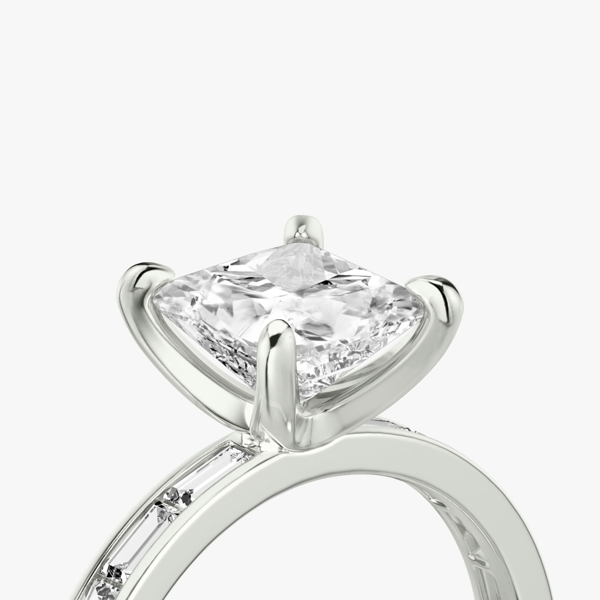 The Devotion | Princess | Platinum | bandAccent: Pavé | bandStoneShape: Baguette | bandStoneStyle: original | diamondOrientation: vertical | caratWeight: other