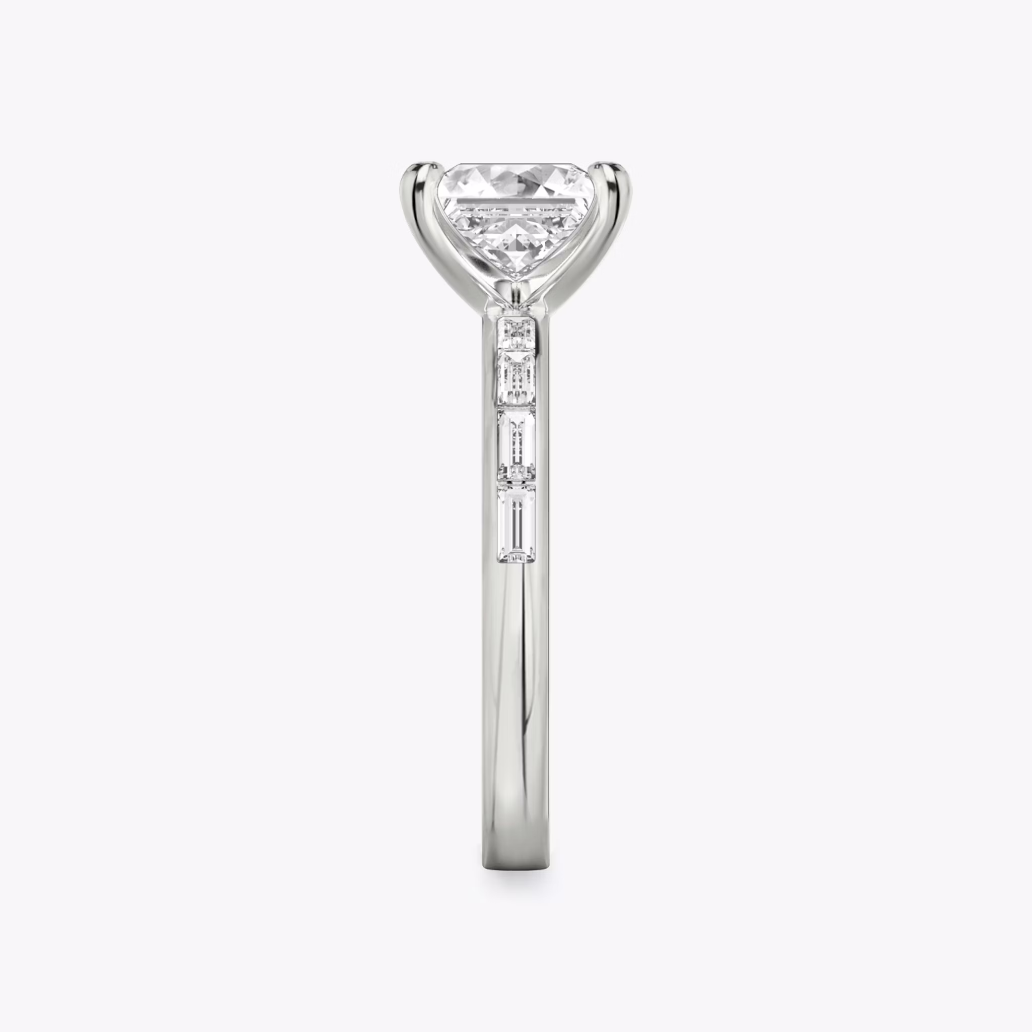 The Devotion | Princess | Platinum | bandAccent: Pavé | bandStoneShape: Baguette | bandStoneStyle: original | diamondOrientation: vertical | caratWeight: other