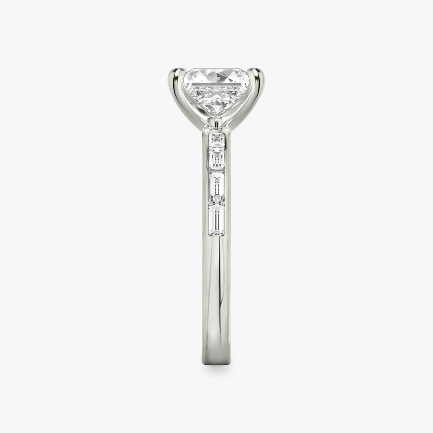 The Devotion | Princess | Platinum | bandAccent: Pavé | bandStoneShape: Baguette | bandStoneStyle: original | diamondOrientation: vertical | caratWeight: other