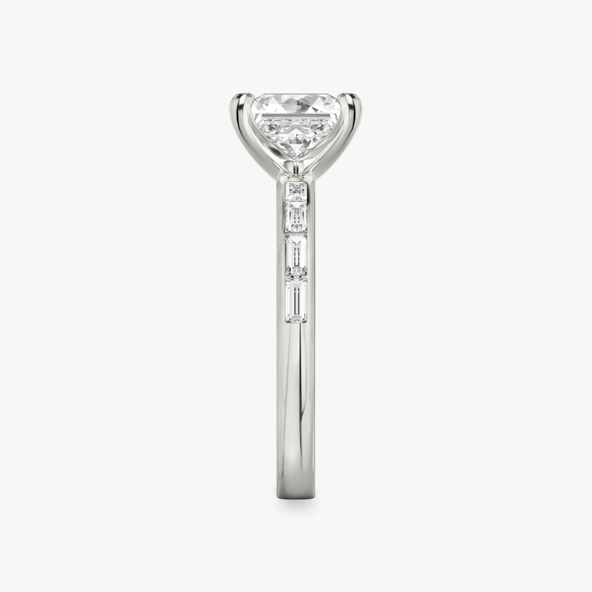 The Devotion | Princess | Platinum | bandAccent: Pavé | bandStoneShape: Baguette | bandStoneStyle: original | diamondOrientation: vertical | caratWeight: other