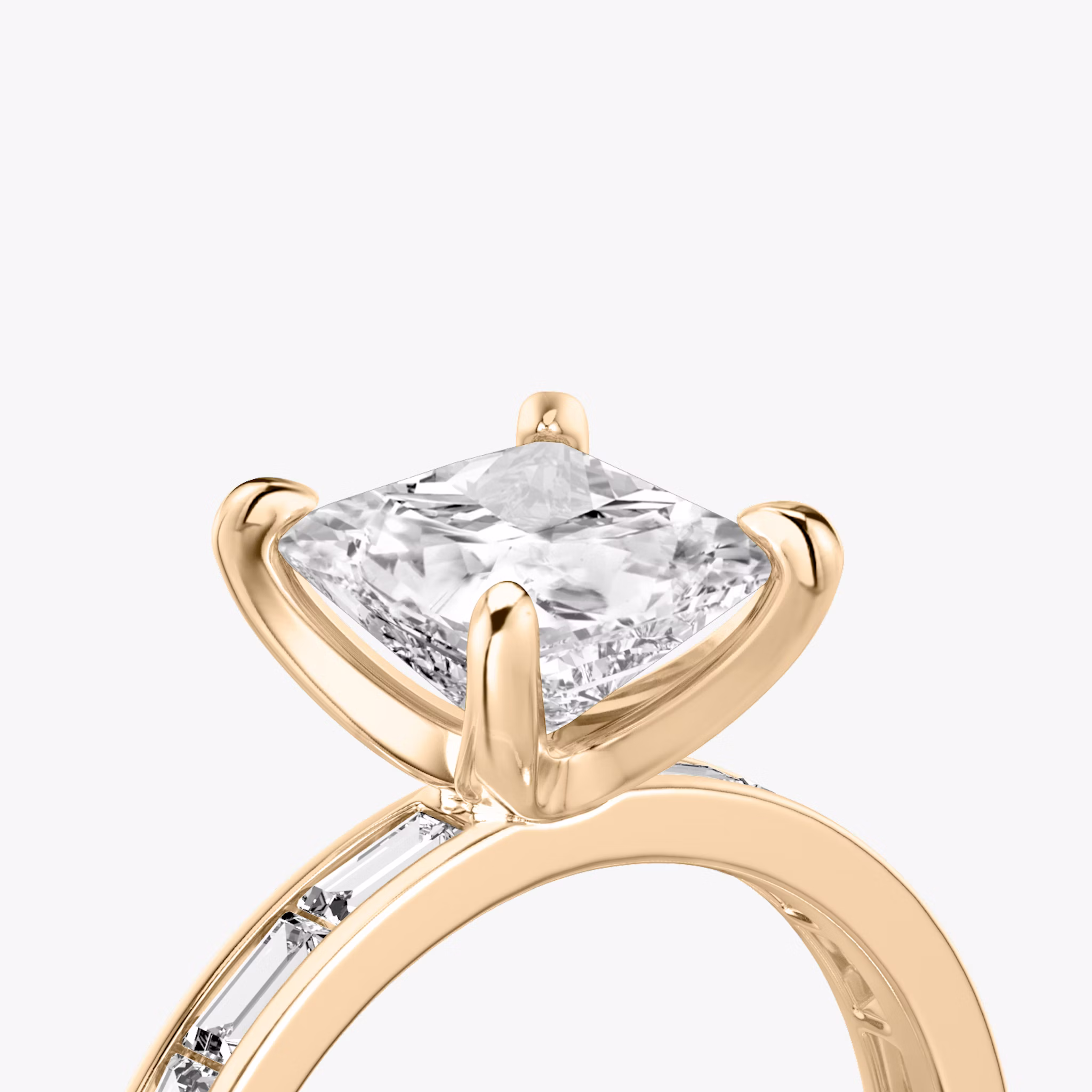 The Devotion | Princess | 14k | Rose Gold | bandAccent: Pavé | bandStoneShape: Baguette | bandStoneStyle: original | diamondOrientation: vertical | caratWeight: other