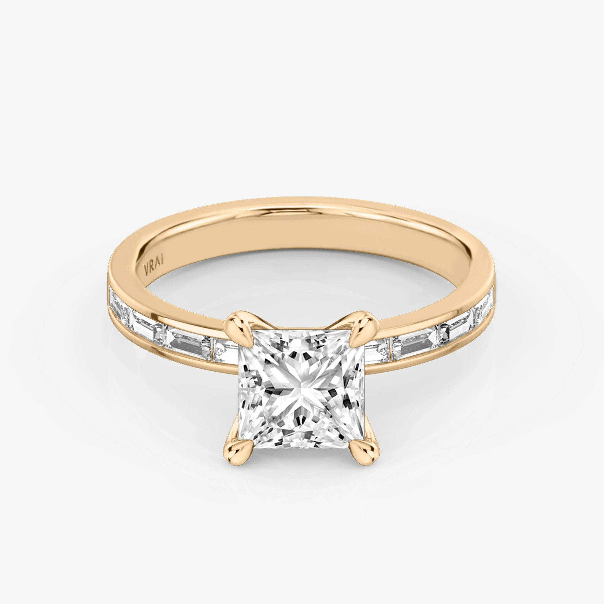 The Devotion | Princess | 14k | Rose Gold | bandAccent: Pavé | bandStoneShape: Baguette | bandStoneStyle: original | diamondOrientation: vertical | caratWeight: other