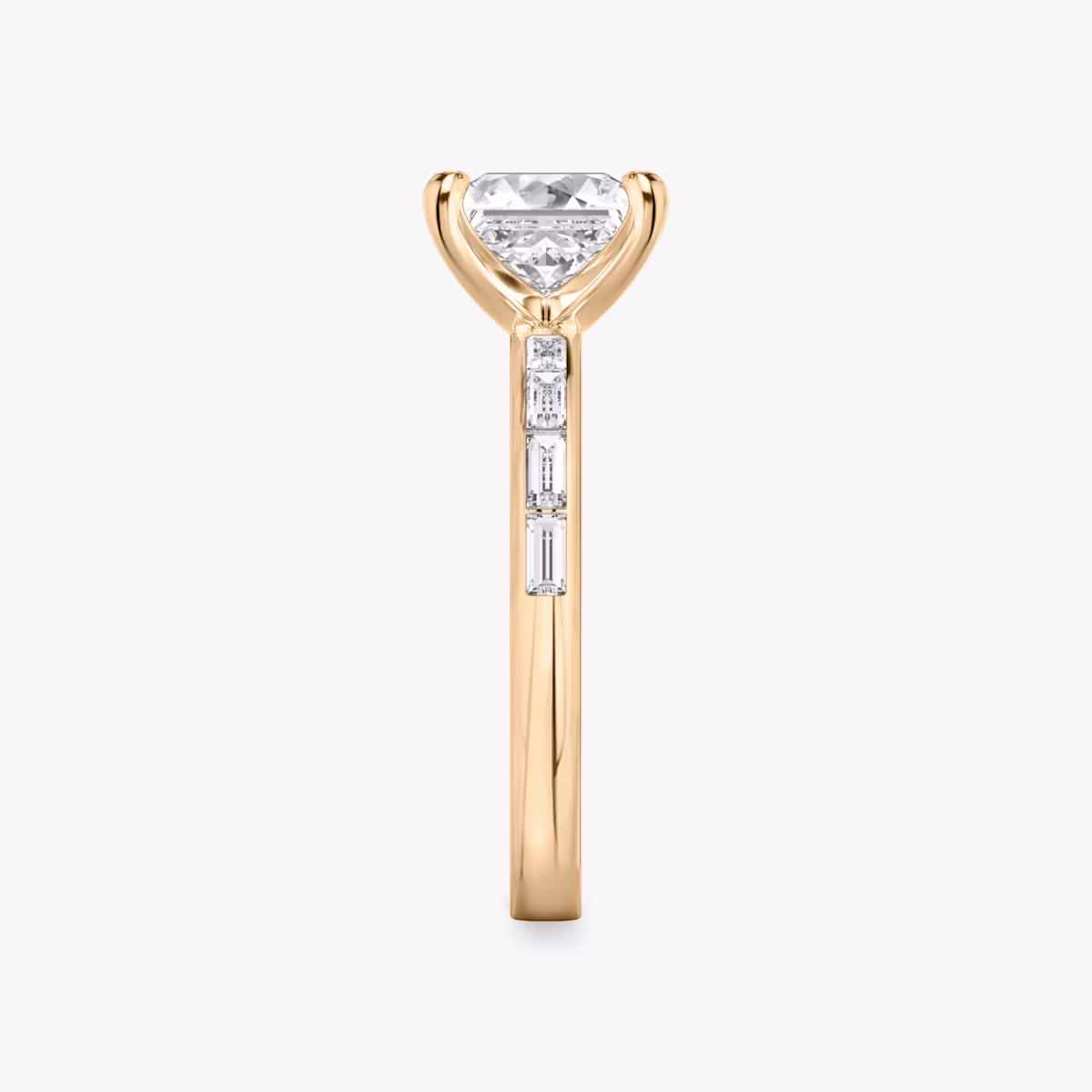 The Devotion | Princess | 14k | Rose Gold | bandAccent: Pavé | bandStoneShape: Baguette | bandStoneStyle: original | diamondOrientation: vertical | caratWeight: other