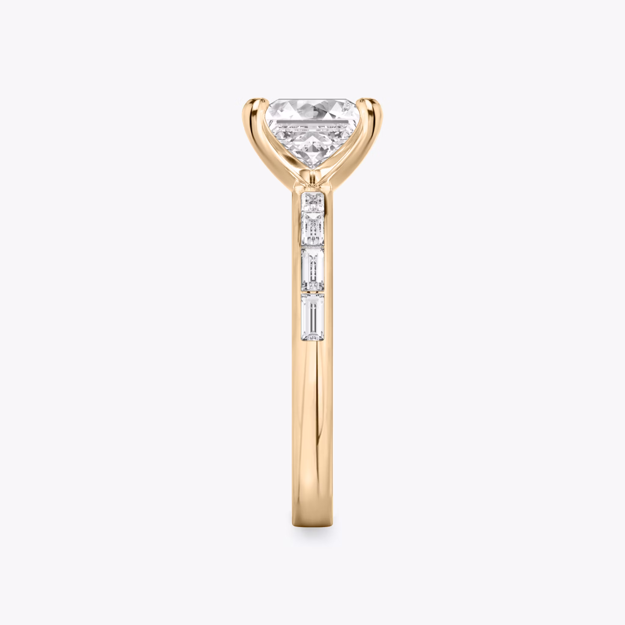 The Devotion | Princess | 14k | Rose Gold | bandAccent: Pavé | bandStoneShape: Baguette | bandStoneStyle: original | diamondOrientation: vertical | caratWeight: other