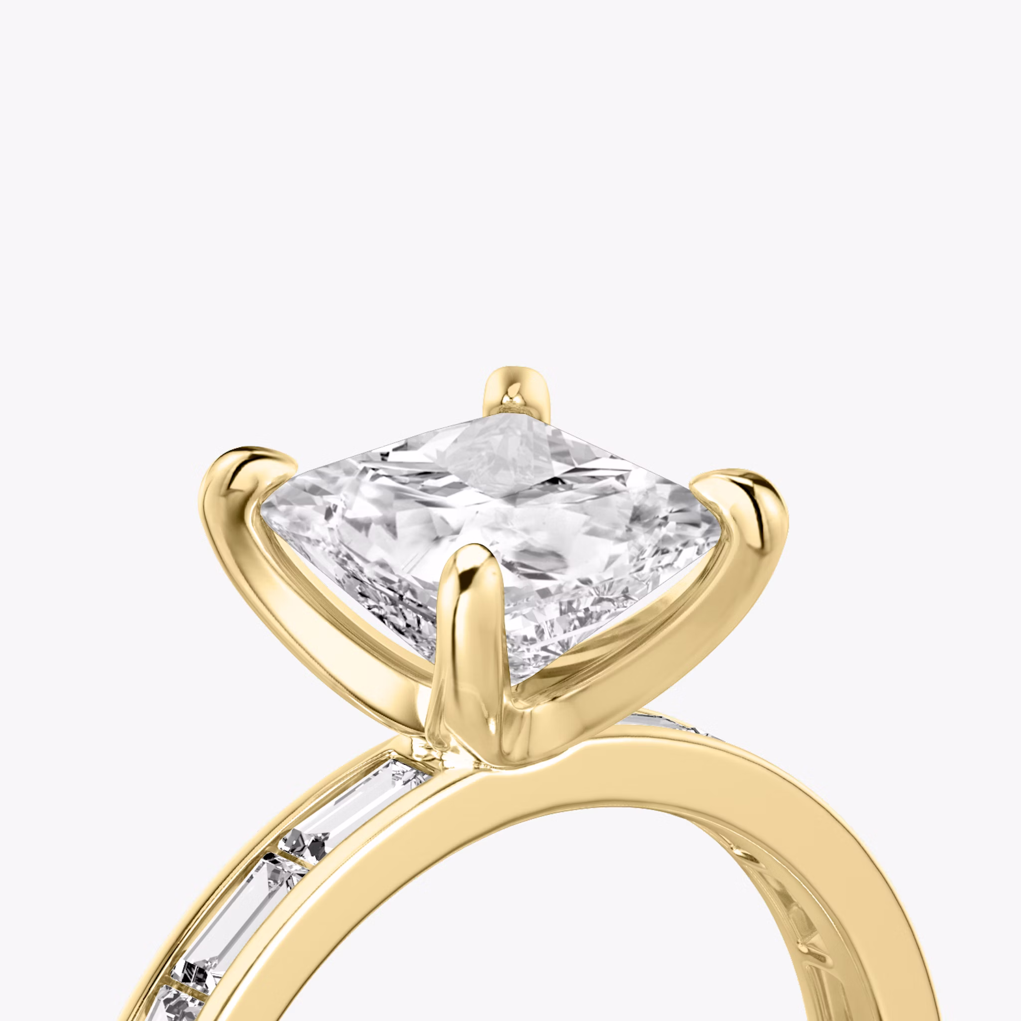 The Devotion | Princess | 18k | Yellow Gold | bandAccent: Pavé | bandStoneShape: Baguette | bandStoneStyle: original | diamondOrientation: vertical | caratWeight: other