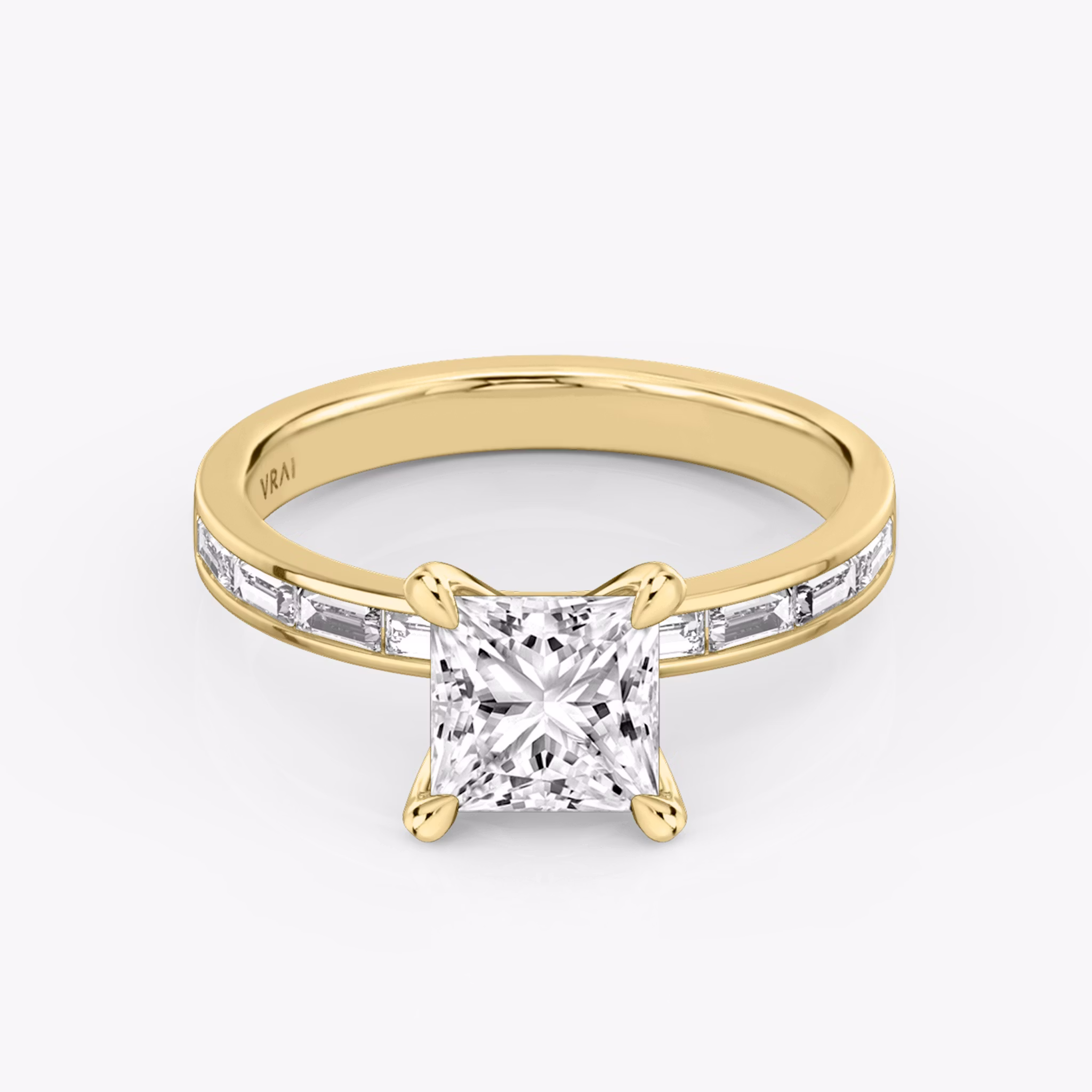 The Devotion | Princess | 18k | Yellow Gold | bandAccent: Pavé | bandStoneShape: Baguette | bandStoneStyle: original | diamondOrientation: vertical | caratWeight: other