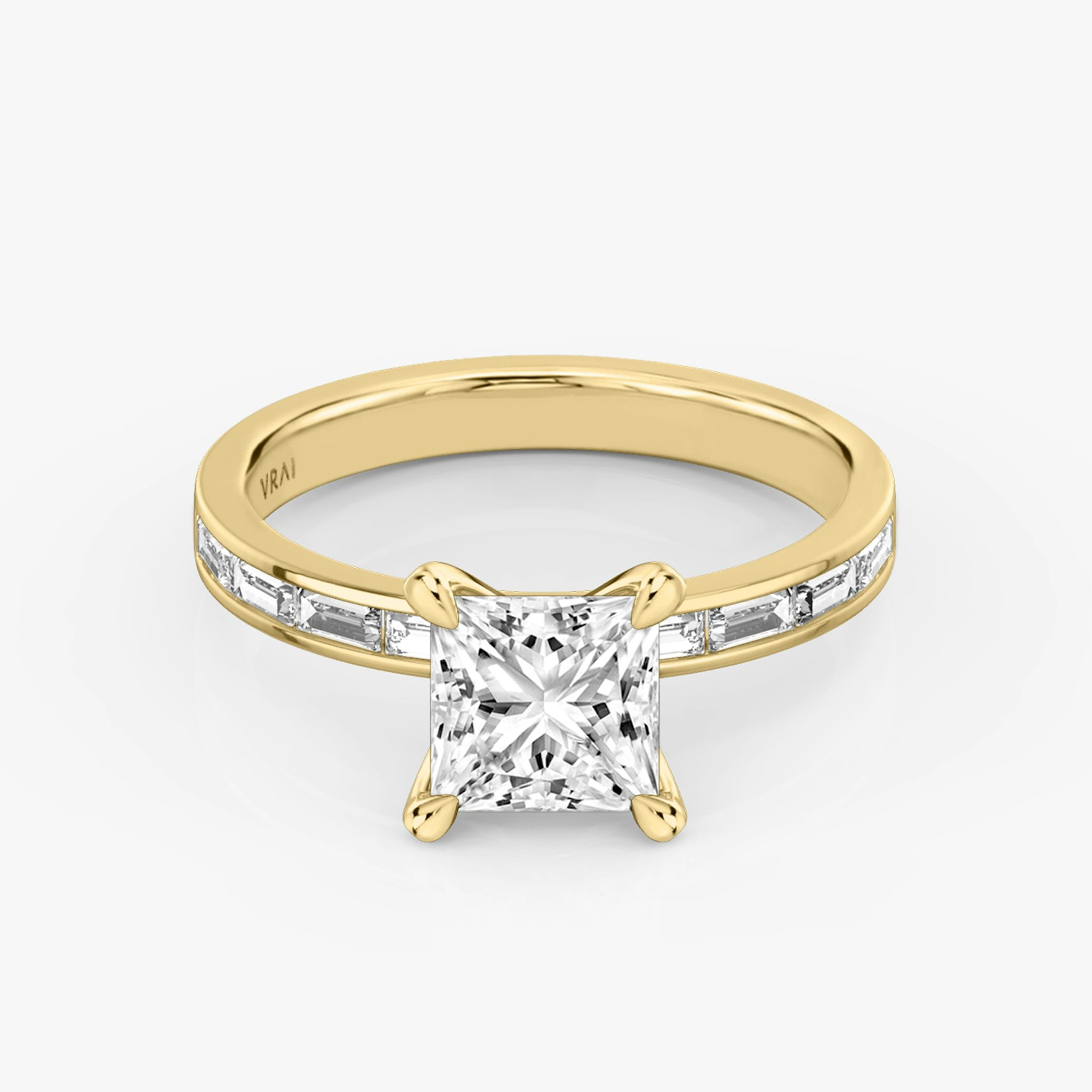 The Devotion | Princess | 18k | Yellow Gold | bandAccent: Pavé | bandStoneShape: Baguette | bandStoneStyle: original | diamondOrientation: vertical | caratWeight: other
