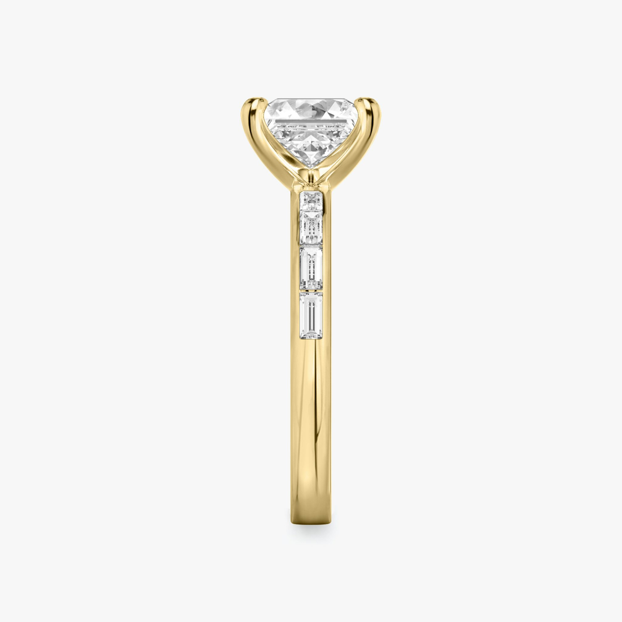 The Devotion | Princess | 18k | Yellow Gold | bandAccent: Pavé | bandStoneShape: Baguette | bandStoneStyle: original | diamondOrientation: vertical | caratWeight: other