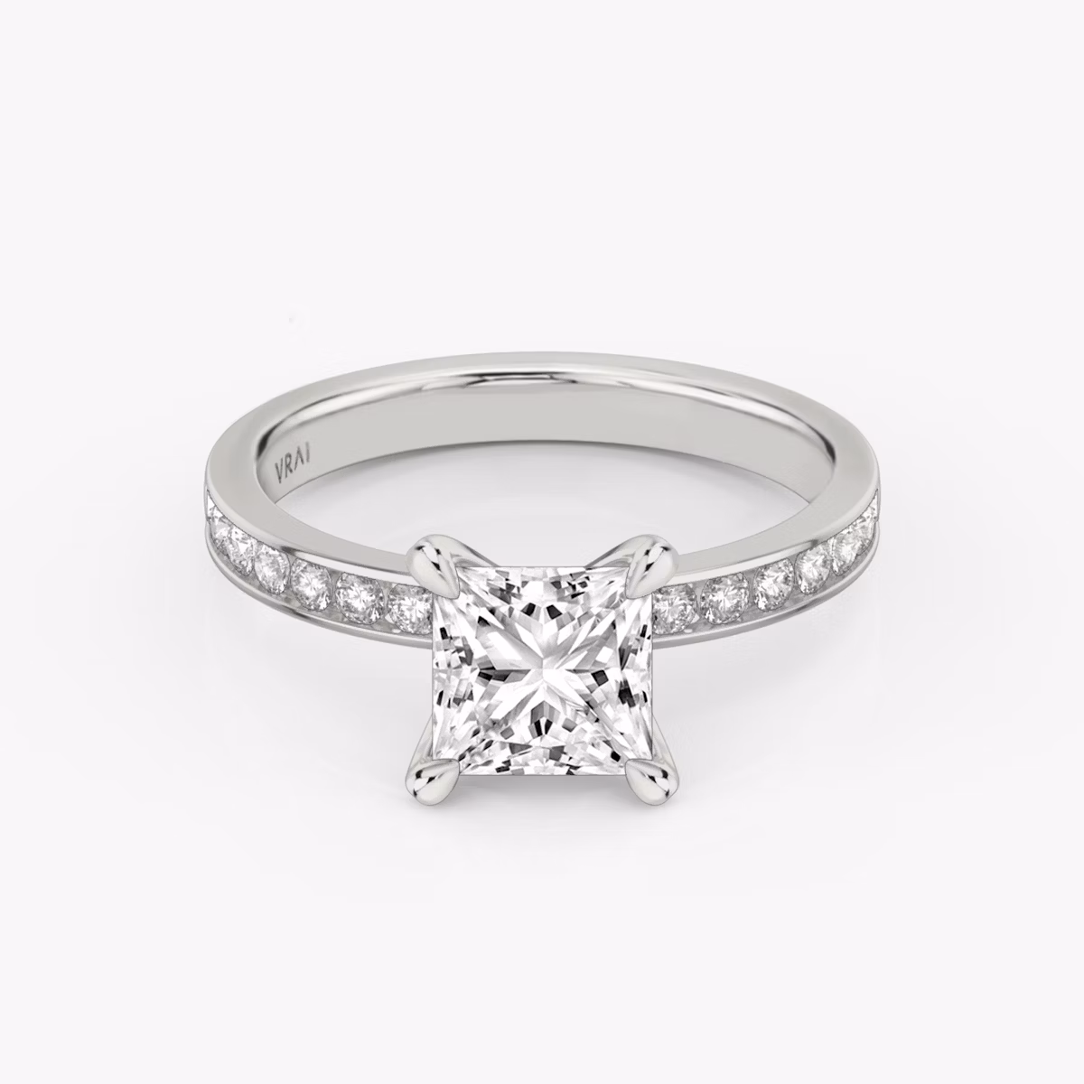 The Devotion | Princess | 18k | White Gold | bandAccent: Pavé | bandStoneShape: Round Brilliant | bandStoneStyle: large | diamondOrientation: vertical | caratWeight: other
