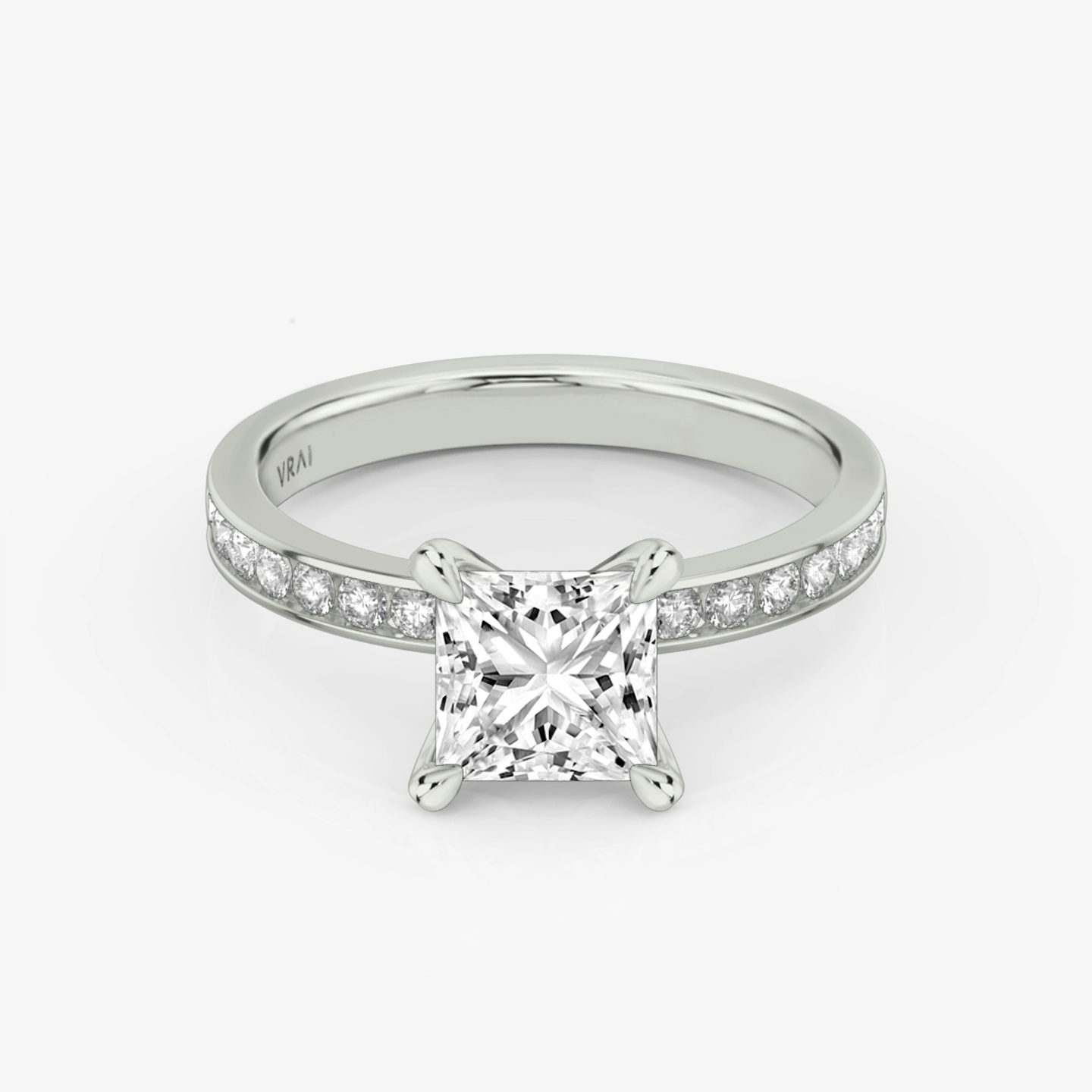 The Devotion | Princess | 18k | White Gold | bandAccent: Pavé | bandStoneShape: Round Brilliant | bandStoneStyle: large | diamondOrientation: vertical | caratWeight: other