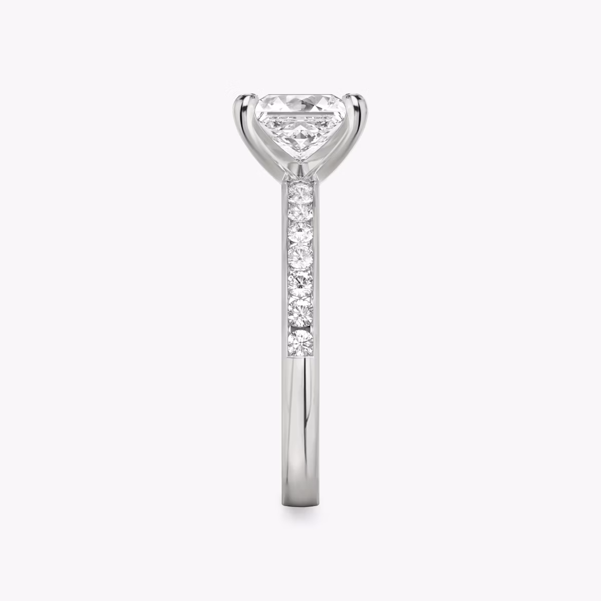 The Devotion | Princess | 18k | White Gold | bandAccent: Pavé | bandStoneShape: Round Brilliant | bandStoneStyle: large | diamondOrientation: vertical | caratWeight: other