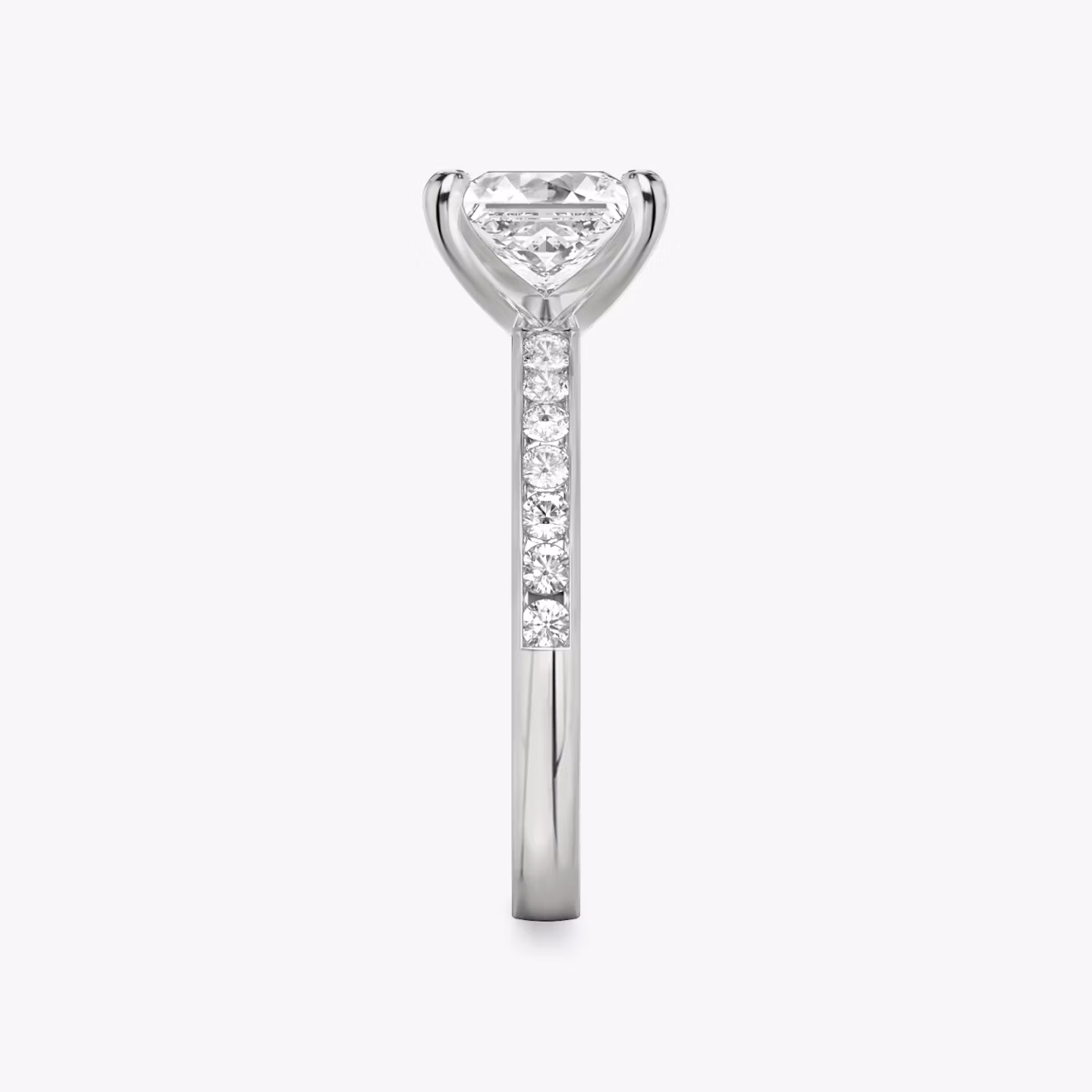 The Devotion | Princess | 18k | White Gold | bandAccent: Pavé | bandStoneShape: Round Brilliant | bandStoneStyle: large | diamondOrientation: vertical | caratWeight: other