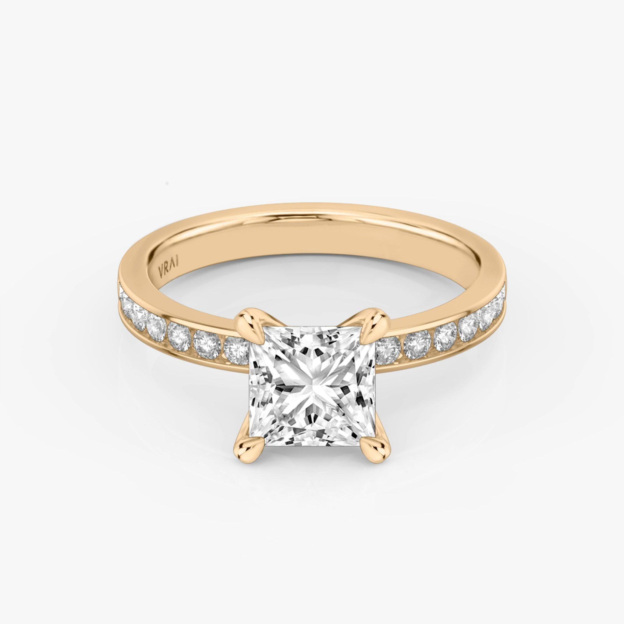 The Devotion | Princess | 14k | Rose Gold | bandAccent: Pavé | bandStoneShape: Round Brilliant | bandStoneStyle: large | diamondOrientation: vertical | caratWeight: other