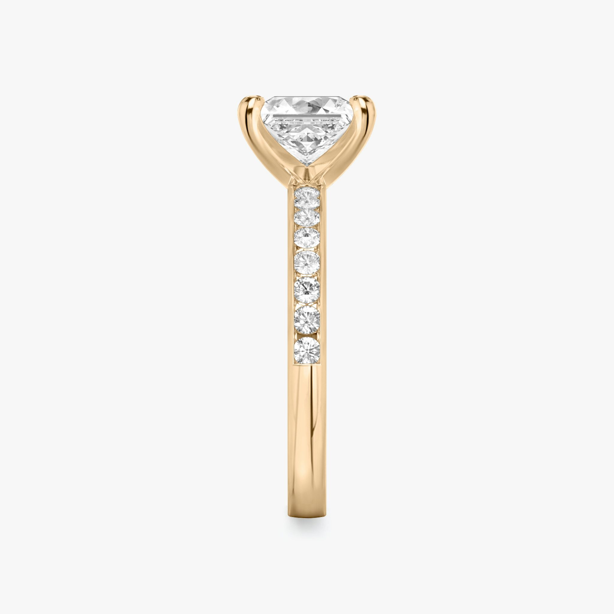 The Devotion | Princess | 14k | Rose Gold | bandAccent: Pavé | bandStoneShape: Round Brilliant | bandStoneStyle: large | diamondOrientation: vertical | caratWeight: other