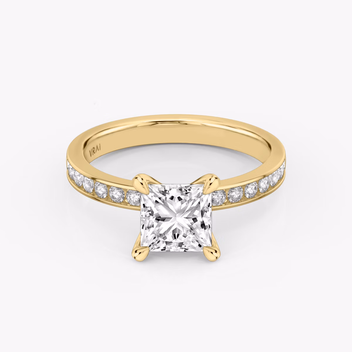 The Devotion | Princess | 18k | Yellow Gold | bandAccent: Pavé | bandStoneShape: Round Brilliant | bandStoneStyle: large | diamondOrientation: vertical | caratWeight: other