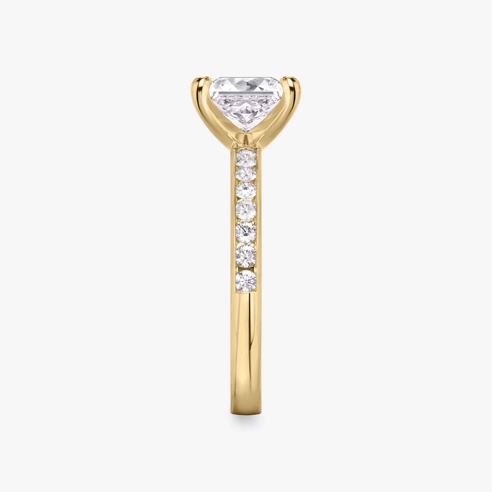 The Devotion | Princess | 18k | Yellow Gold | bandAccent: Pavé | bandStoneShape: Round Brilliant | bandStoneStyle: large | diamondOrientation: vertical | caratWeight: other