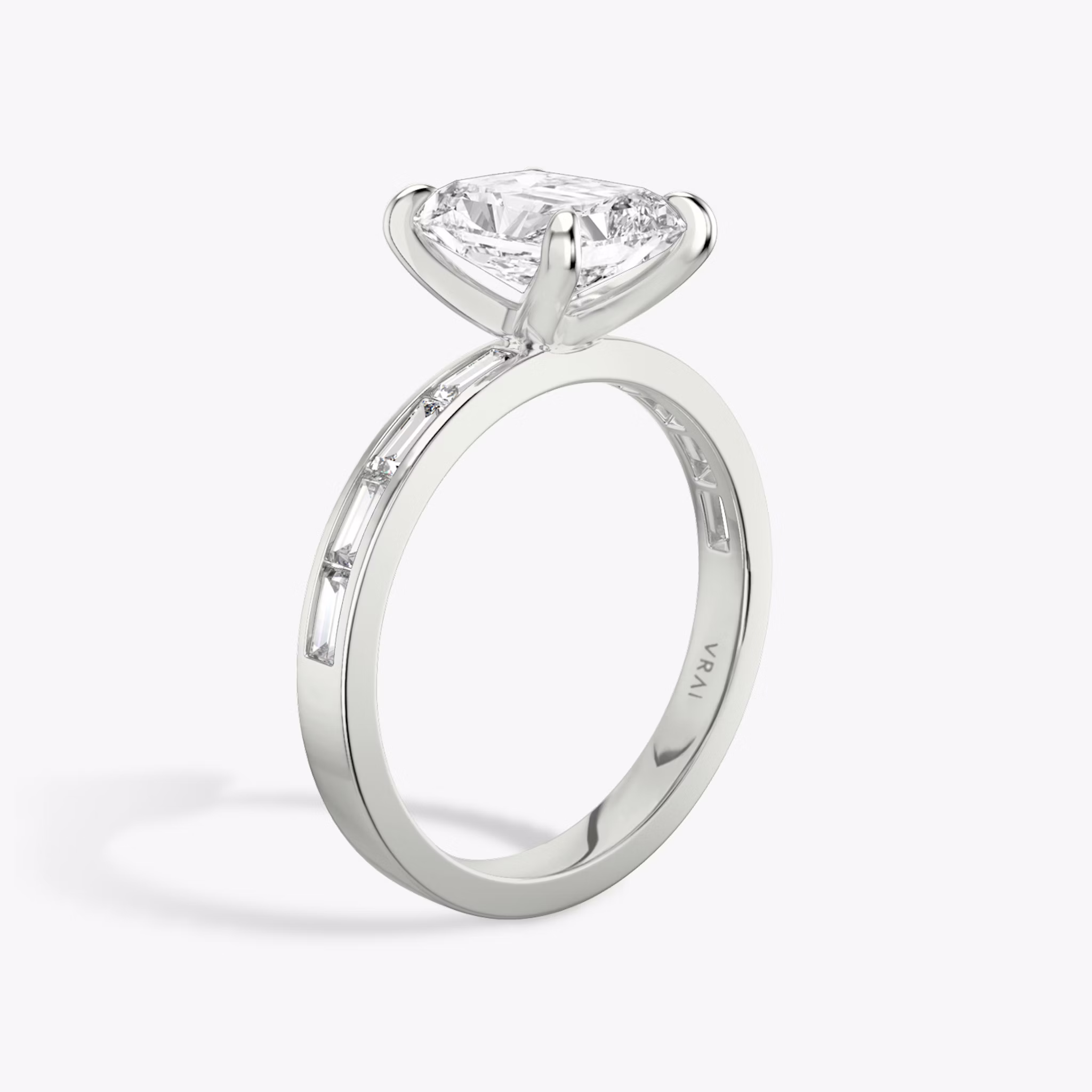 The Devotion | Radiant | 18k | White Gold | bandAccent: Pavé | bandStoneShape: Baguette | bandStoneStyle: original | diamondOrientation: vertical | caratWeight: other