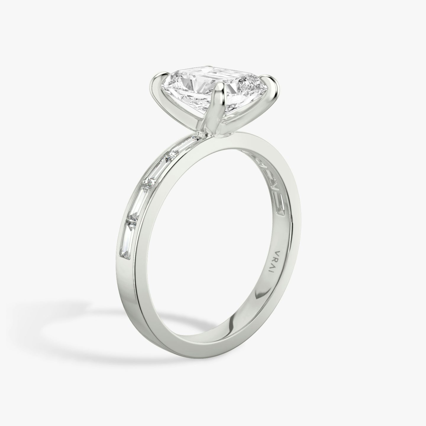 The Devotion | Radiant | Platinum | bandAccent: Pavé | bandStoneShape: Baguette | bandStoneStyle: original | diamondOrientation: vertical | caratWeight: other