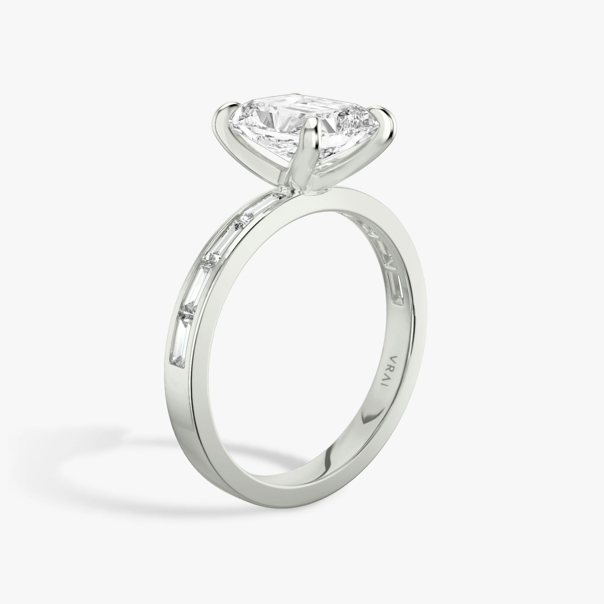 The Devotion | Radiant | 18k | White Gold | bandAccent: Pavé | bandStoneShape: Baguette | bandStoneStyle: original | diamondOrientation: vertical | caratWeight: other