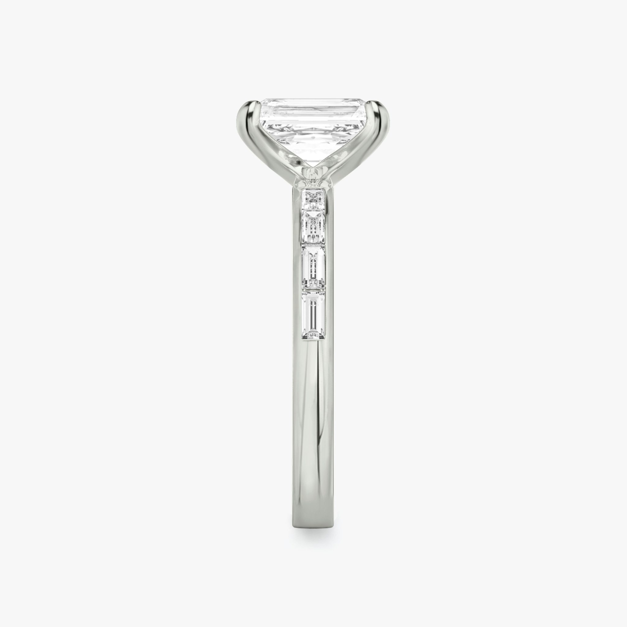 The Devotion | Radiant | 18k | White Gold | bandAccent: Pavé | bandStoneShape: Baguette | bandStoneStyle: original | diamondOrientation: vertical | caratWeight: other