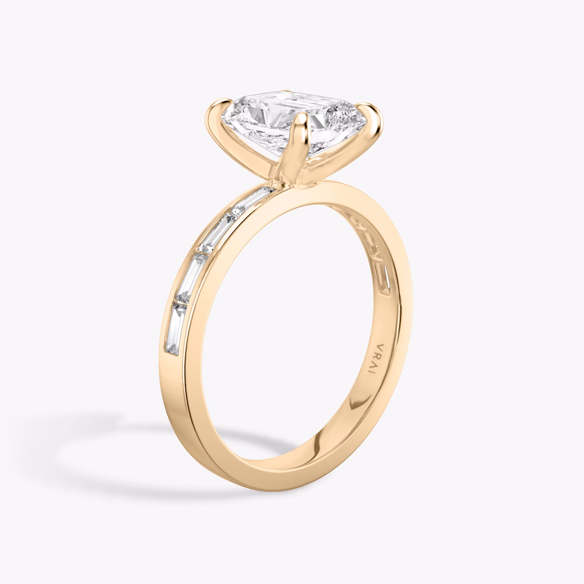 The Devotion | Radiant | 14k | Rose Gold | bandAccent: Pavé | bandStoneShape: Baguette | bandStoneStyle: original | diamondOrientation: vertical | caratWeight: other
