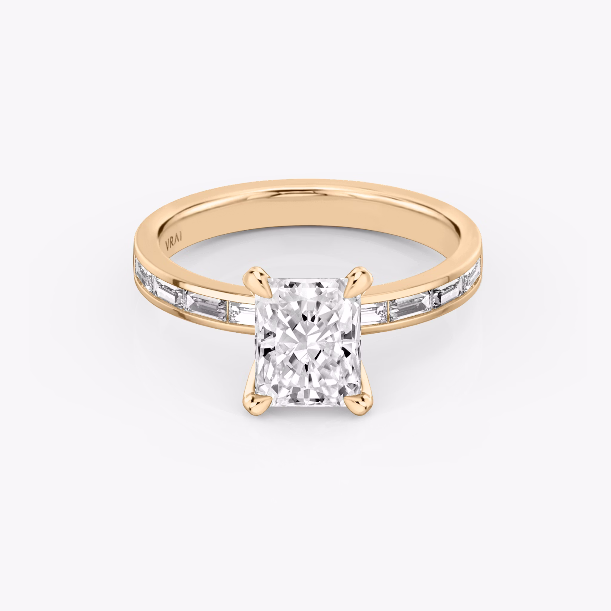 The Devotion | Radiant | 14k | Rose Gold | bandAccent: Pavé | bandStoneShape: Baguette | bandStoneStyle: original | diamondOrientation: vertical | caratWeight: other