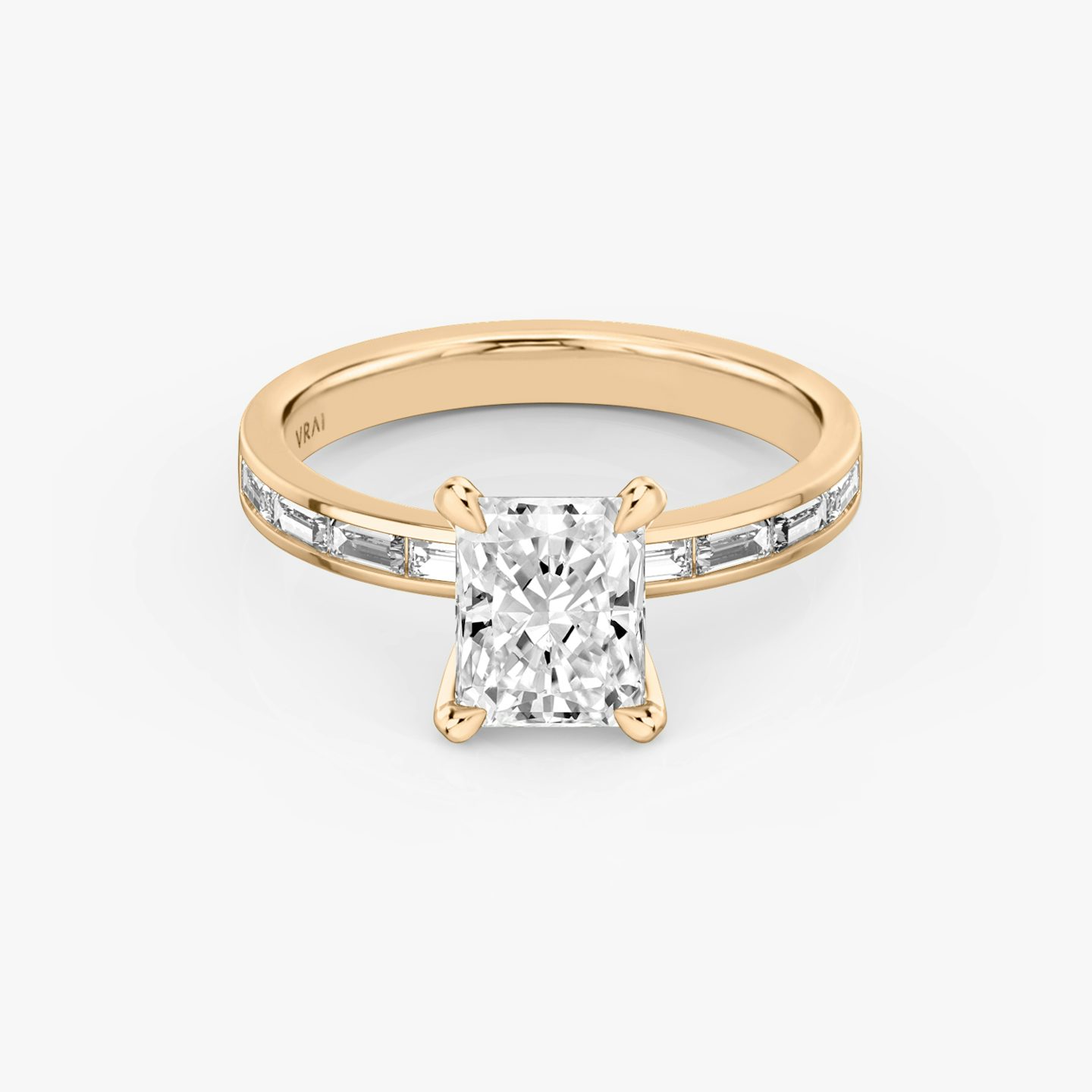 The Devotion | Radiant | 14k | Rose Gold | bandAccent: Pavé | bandStoneShape: Baguette | bandStoneStyle: original | diamondOrientation: vertical | caratWeight: other