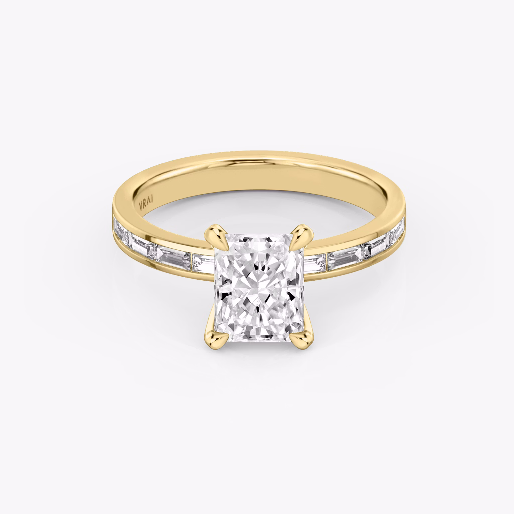 The Devotion | Radiant | 18k | Yellow Gold | bandAccent: Pavé | bandStoneShape: Baguette | bandStoneStyle: original | diamondOrientation: vertical | caratWeight: other