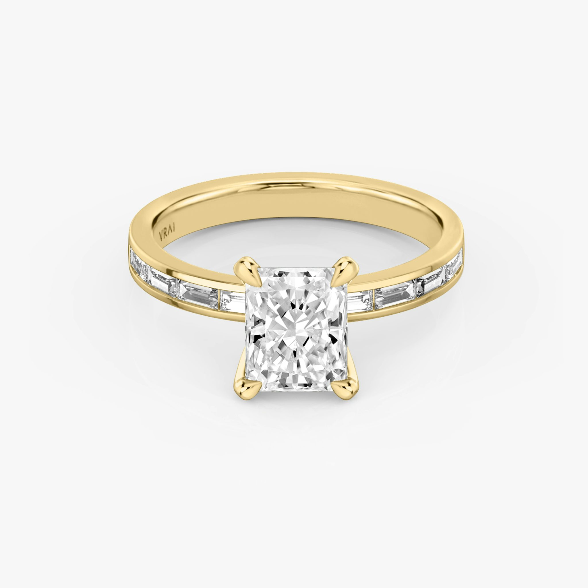 The Devotion | Radiant | 18k | Yellow Gold | bandAccent: Pavé | bandStoneShape: Baguette | bandStoneStyle: original | diamondOrientation: vertical | caratWeight: other