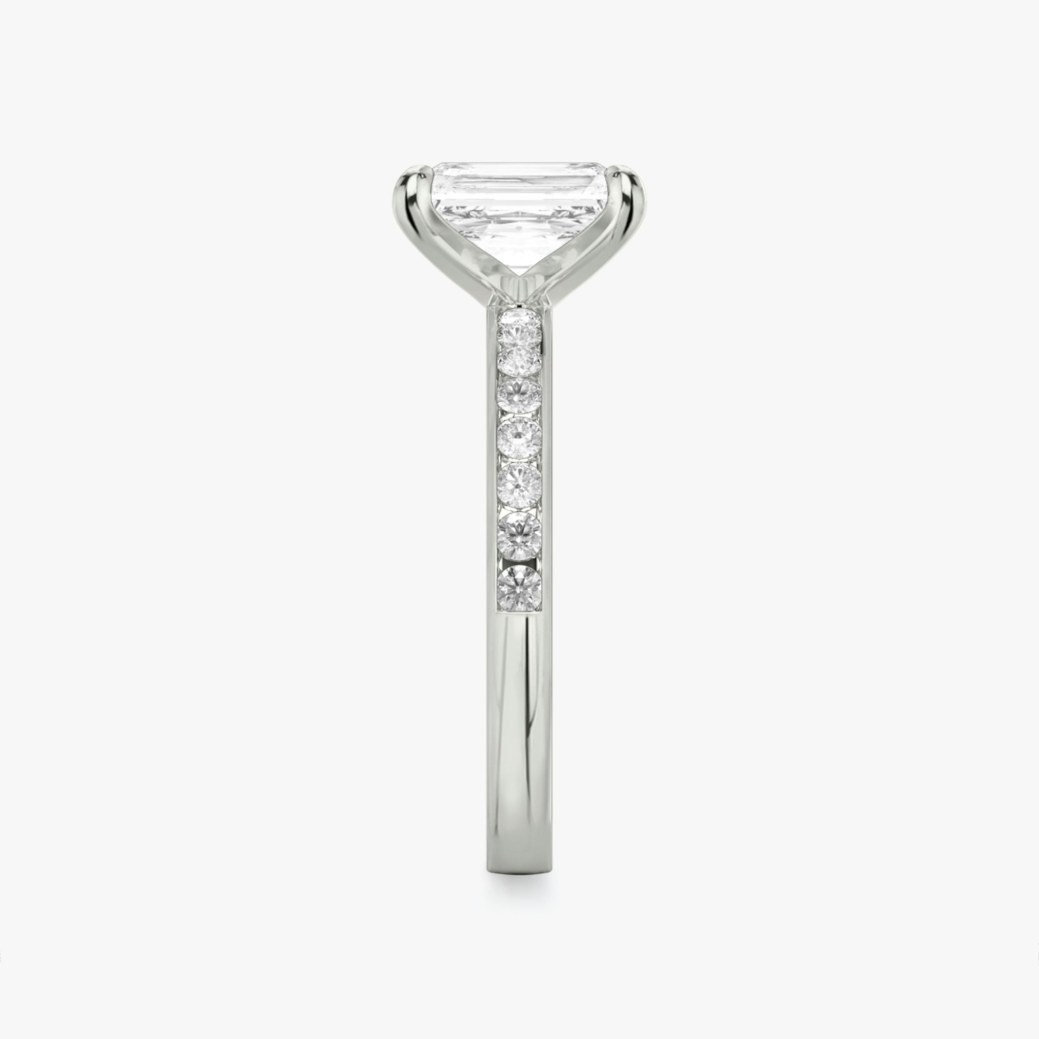 The Devotion | Radiant | Platinum | bandAccent: Pavé | bandStoneShape: Round Brilliant | bandStoneStyle: large | diamondOrientation: vertical | caratWeight: other