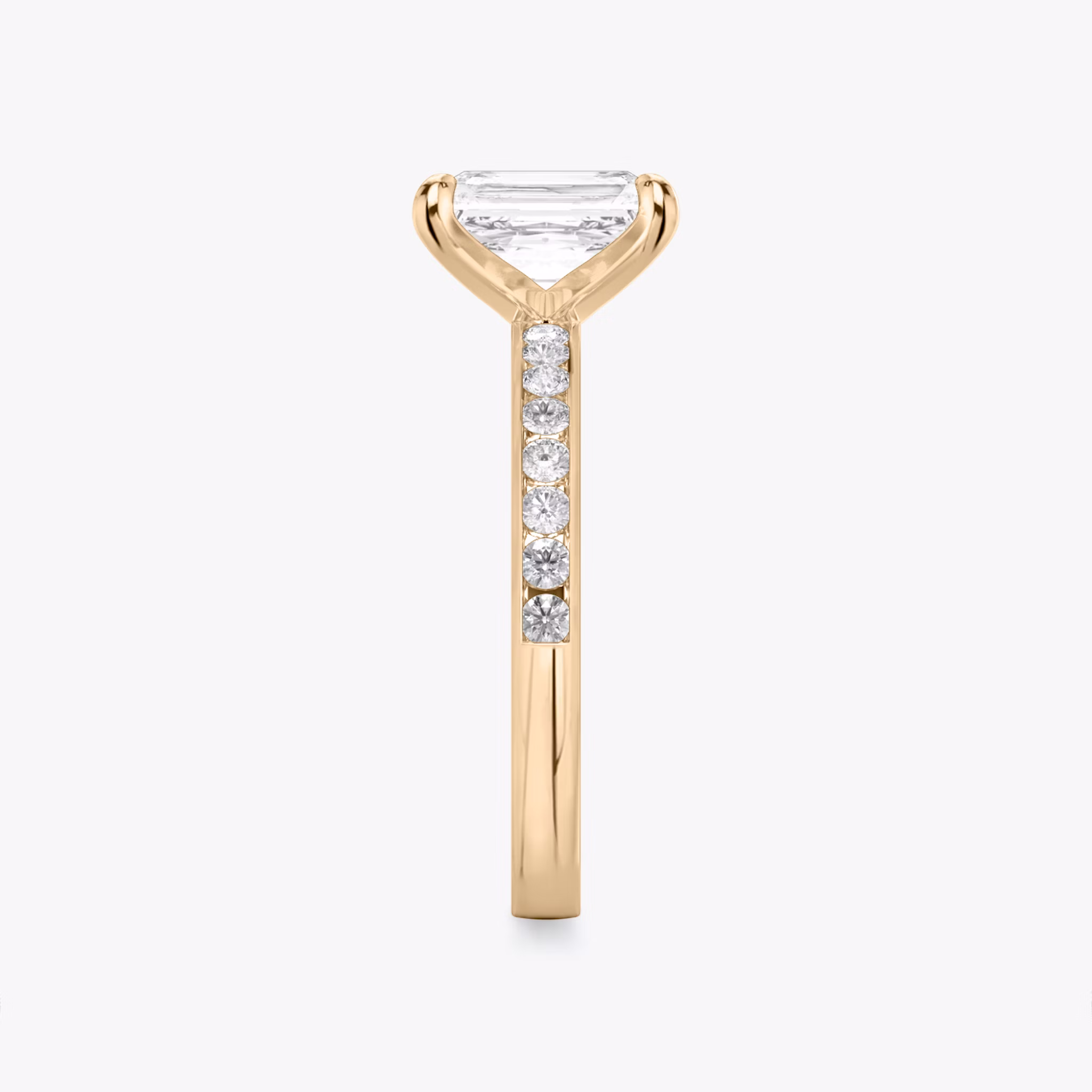 The Devotion | Radiant | 14k | Rose Gold | bandAccent: Pavé | bandStoneShape: Round Brilliant | bandStoneStyle: large | diamondOrientation: vertical | caratWeight: other