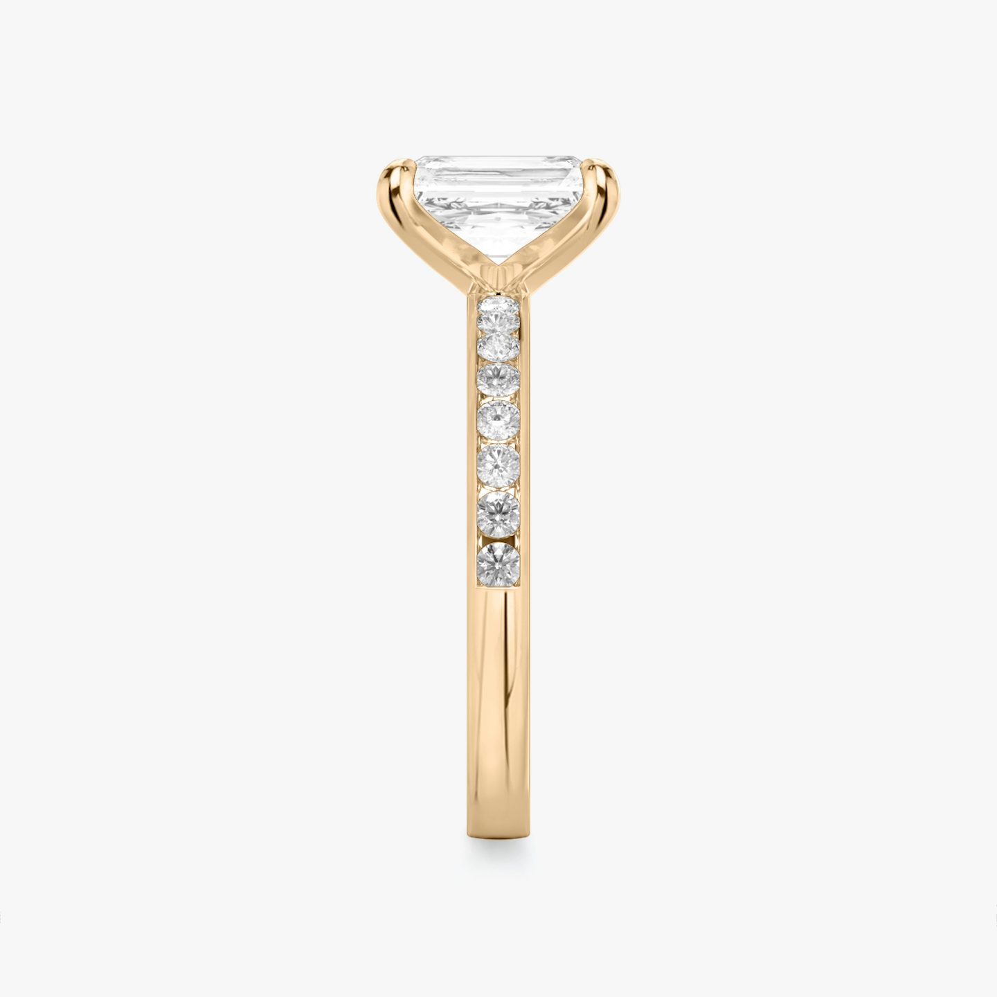 Anillo de compromiso Devotion | Radiante | 14k | Oro rosa | bandAccent: Pavé | bandStoneShape: Brillante | bandStoneStyle: large | diamondOrientation: vertical | caratWeight: other