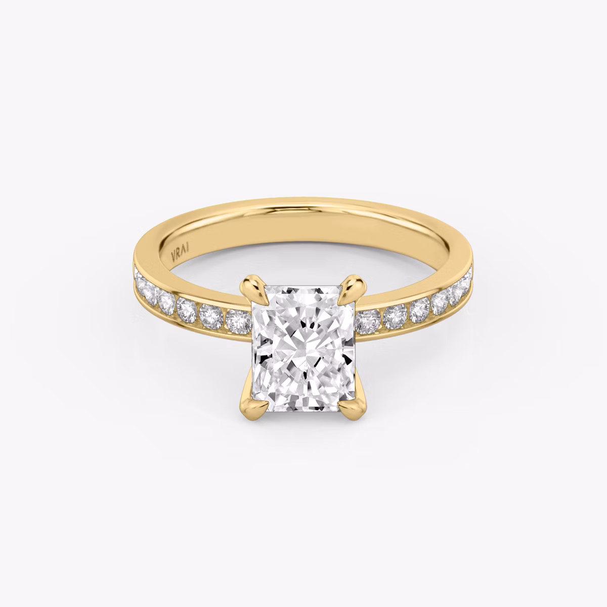 The Devotion | Radiant | 18k | Yellow Gold | bandAccent: Pavé | bandStoneShape: Round Brilliant | bandStoneStyle: large | diamondOrientation: vertical | caratWeight: other