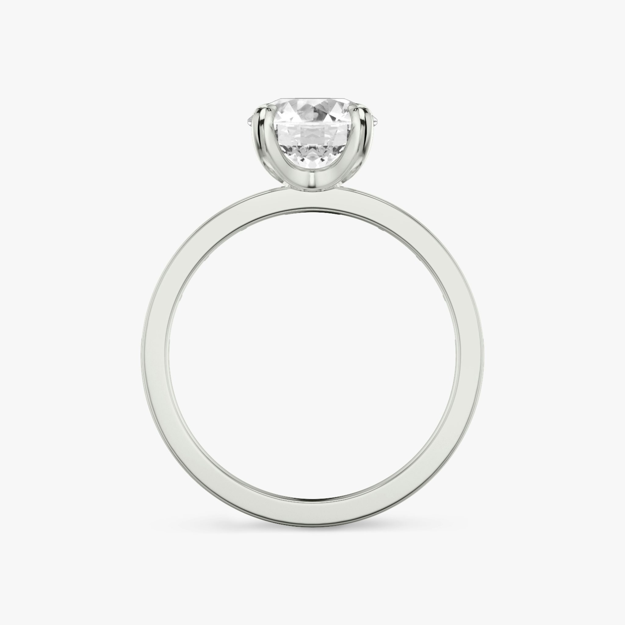 The Devotion | Round Brilliant | Platinum | bandAccent: Pavé | bandStoneShape: Baguette | bandStoneStyle: original | caratWeight: 1.0ct | diamondOrientation: vertical