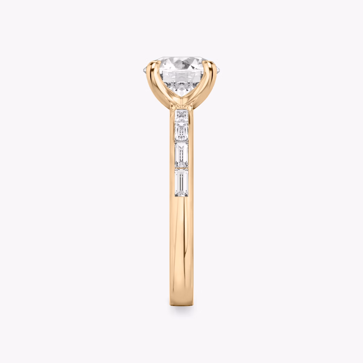 The Devotion | Round Brilliant | 14k | Rose Gold | bandAccent: Pavé | bandStoneShape: Baguette | bandStoneStyle: original | caratWeight: 2.0ct | diamondOrientation: vertical