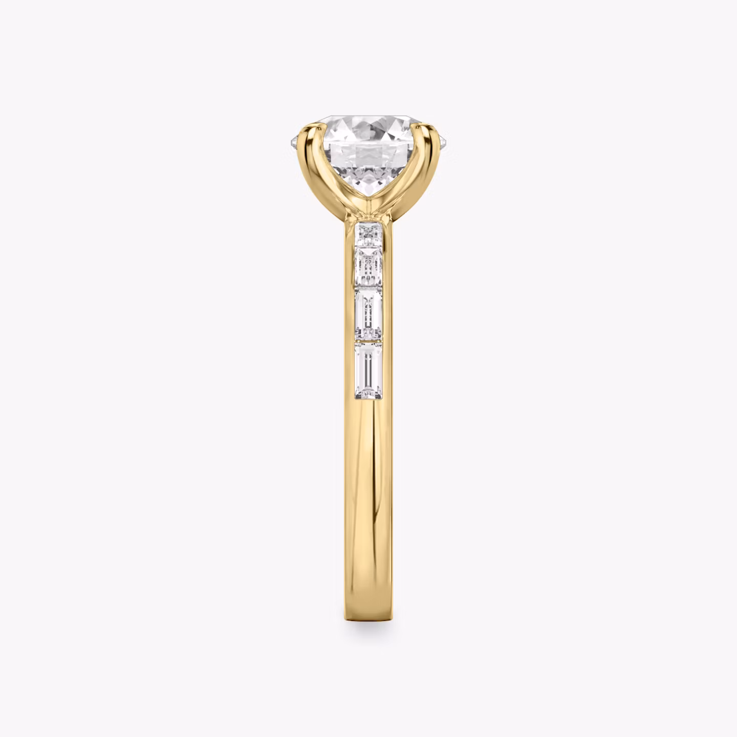 The Devotion | Round Brilliant | 18k | Yellow Gold | bandAccent: Pavé | bandStoneShape: Baguette | bandStoneStyle: original | caratWeight: 2.0ct | diamondOrientation: vertical