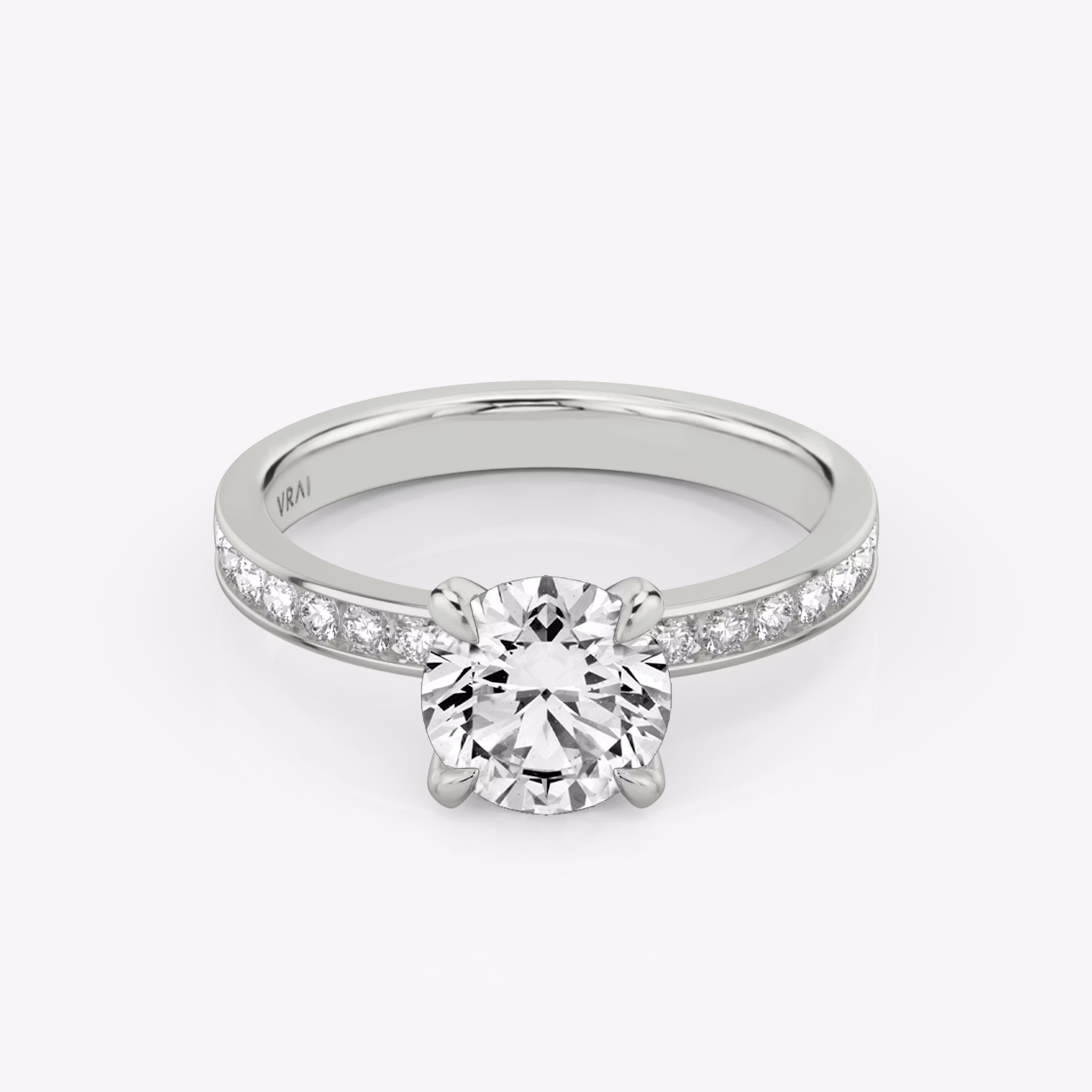 The Devotion | Round Brilliant | 18k | White Gold | bandAccent: Pavé | bandStoneShape: Round Brilliant | bandStoneStyle: large | caratWeight: 2.0ct | diamondOrientation: vertical