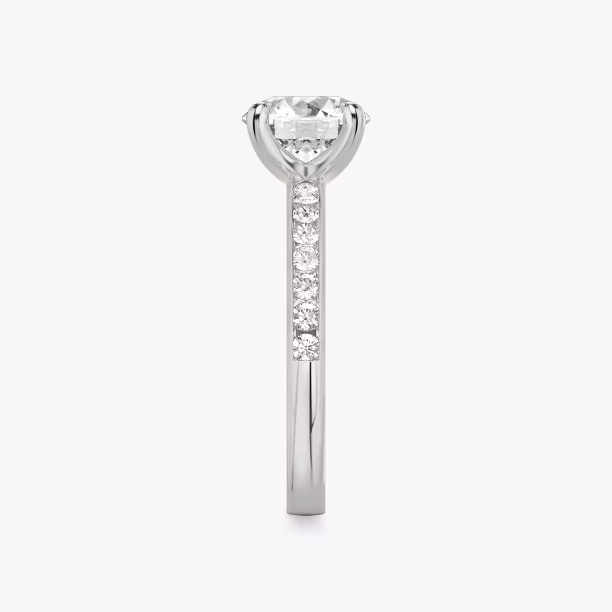 The Devotion | Round Brilliant | Platinum | bandAccent: Pavé | bandStoneShape: Round Brilliant | bandStoneStyle: large | caratWeight: other | diamondOrientation: vertical