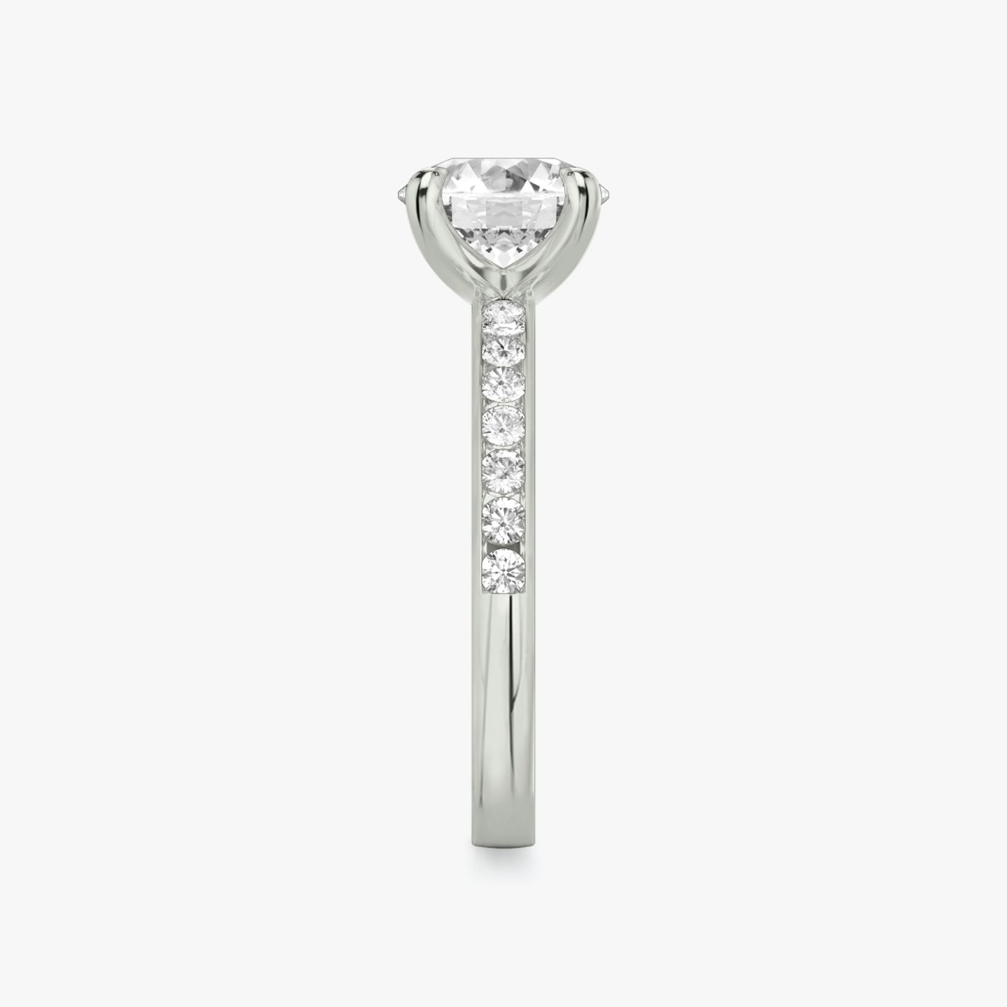 The Devotion | Round Brilliant | 18k | White Gold | bandAccent: Pavé | bandStoneShape: Round Brilliant | bandStoneStyle: large | caratWeight: 1.0ct | diamondOrientation: vertical