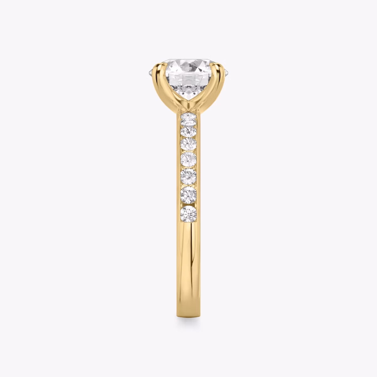 The Devotion | Round Brilliant | 18k | Yellow Gold | bandAccent: Pavé | bandStoneShape: Round Brilliant | bandStoneStyle: large | caratWeight: other | diamondOrientation: vertical