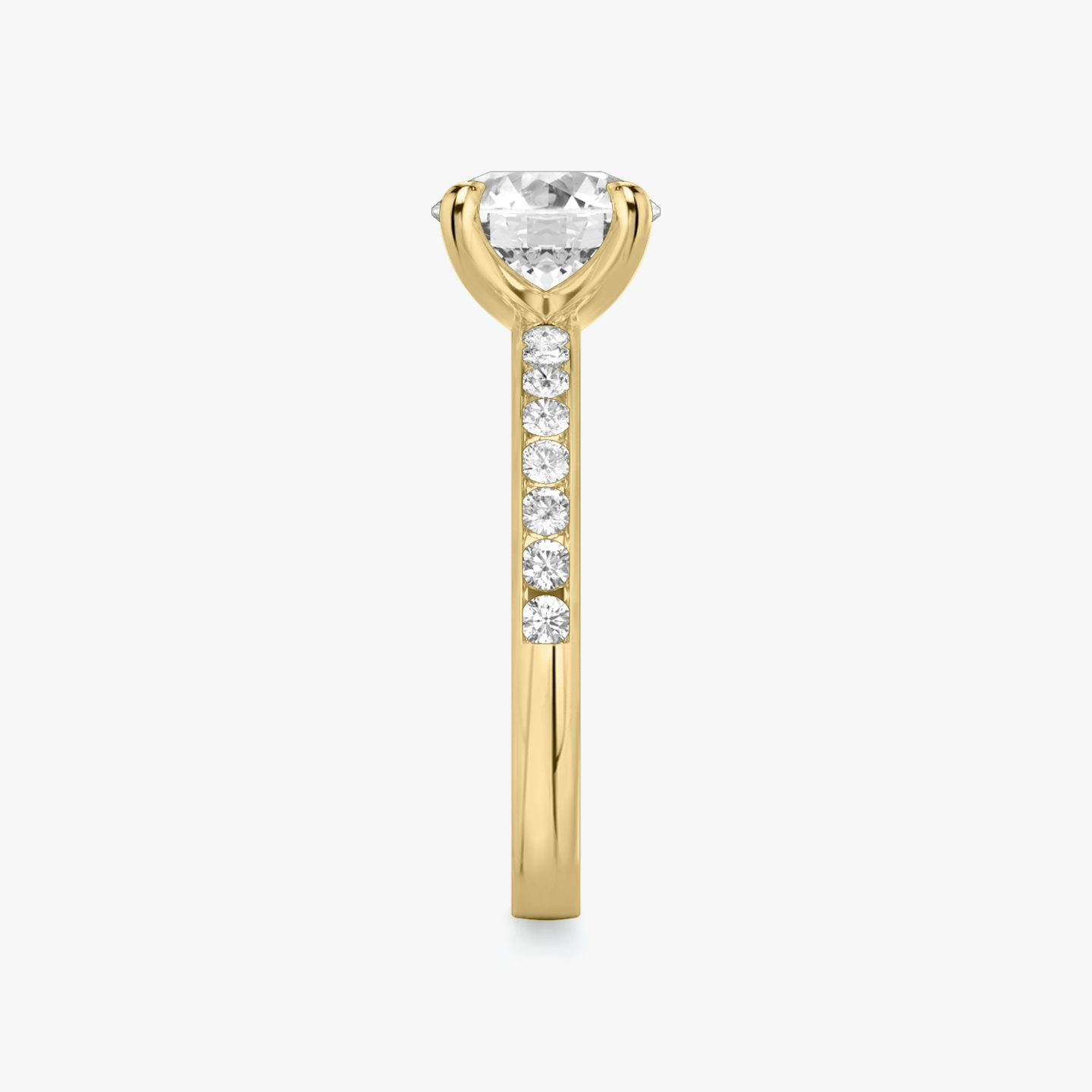 The Devotion | Round Brilliant | 18k | Yellow Gold | bandAccent: Pavé | bandStoneShape: Round Brilliant | bandStoneStyle: large | caratWeight: 1.0ct | diamondOrientation: vertical