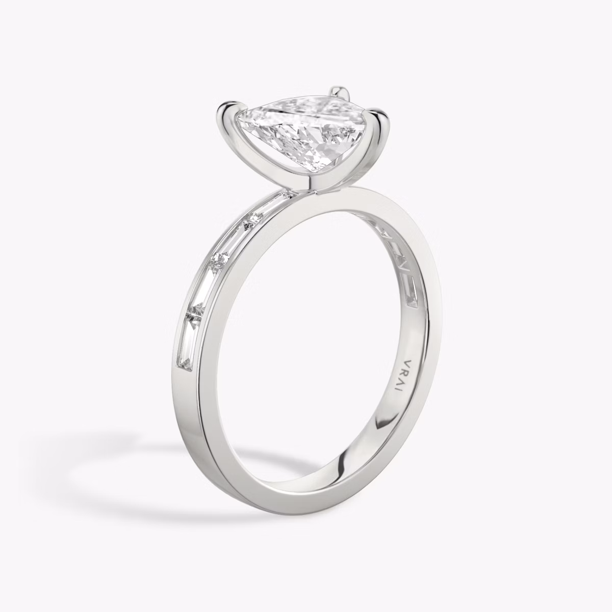 The Devotion | Trillion | 18k | White Gold | bandAccent: Pavé | bandStoneShape: Baguette | bandStoneStyle: original | diamondOrientation: vertical | caratWeight: other
