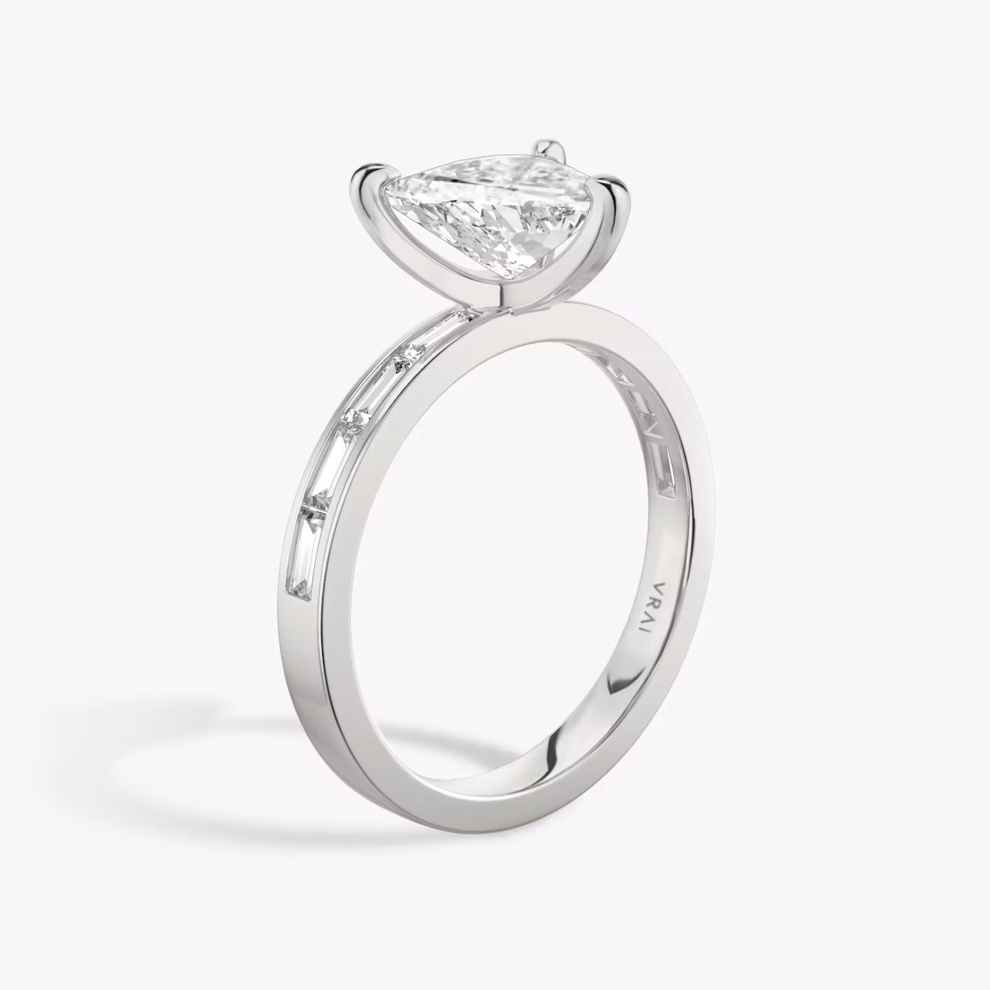 The Devotion | Trillion | 18k | White Gold | bandAccent: Pavé | bandStoneShape: Baguette | bandStoneStyle: original | diamondOrientation: vertical | caratWeight: other