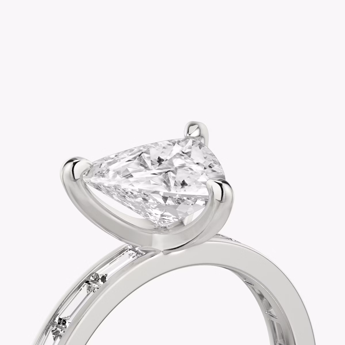 The Devotion | Trillion | 18k | White Gold | bandAccent: Pavé | bandStoneShape: Baguette | bandStoneStyle: original | diamondOrientation: vertical | caratWeight: other