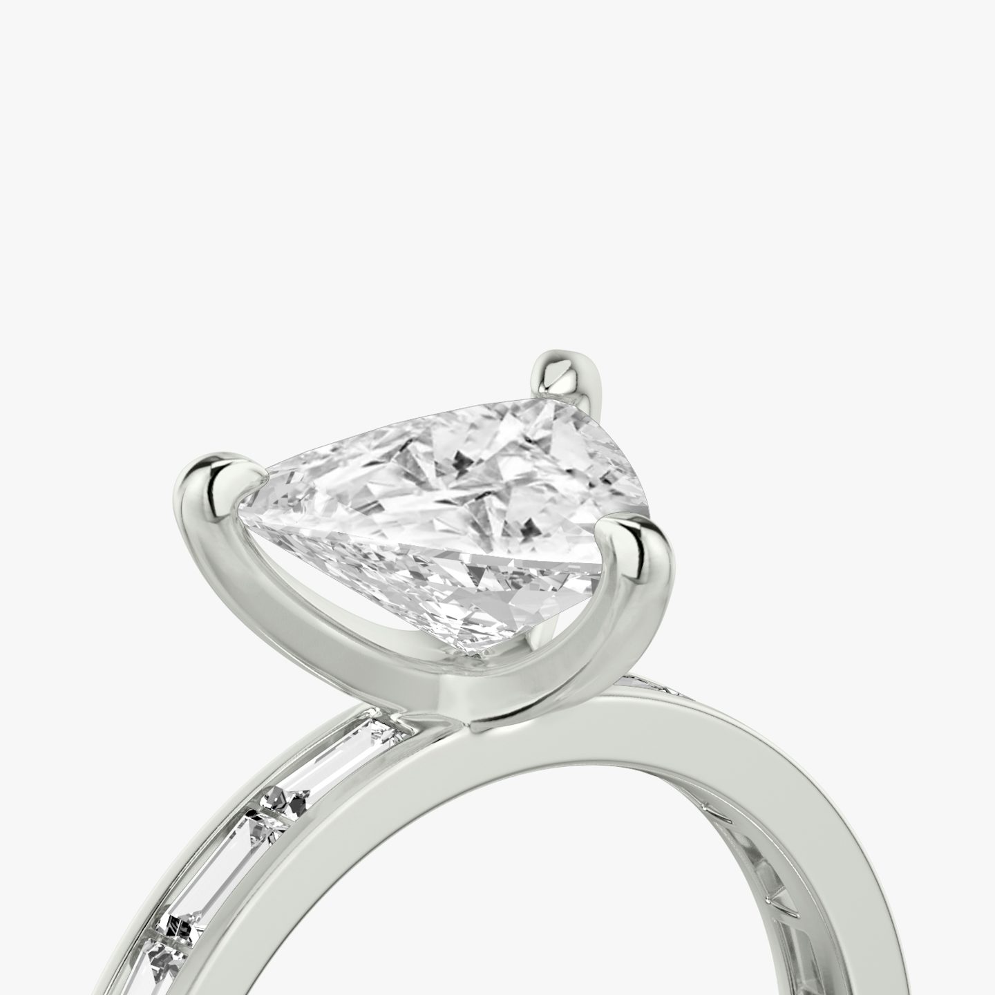 The Devotion | Trillion | 18k | White Gold | bandAccent: Pavé | bandStoneShape: Baguette | bandStoneStyle: original | diamondOrientation: vertical | caratWeight: other