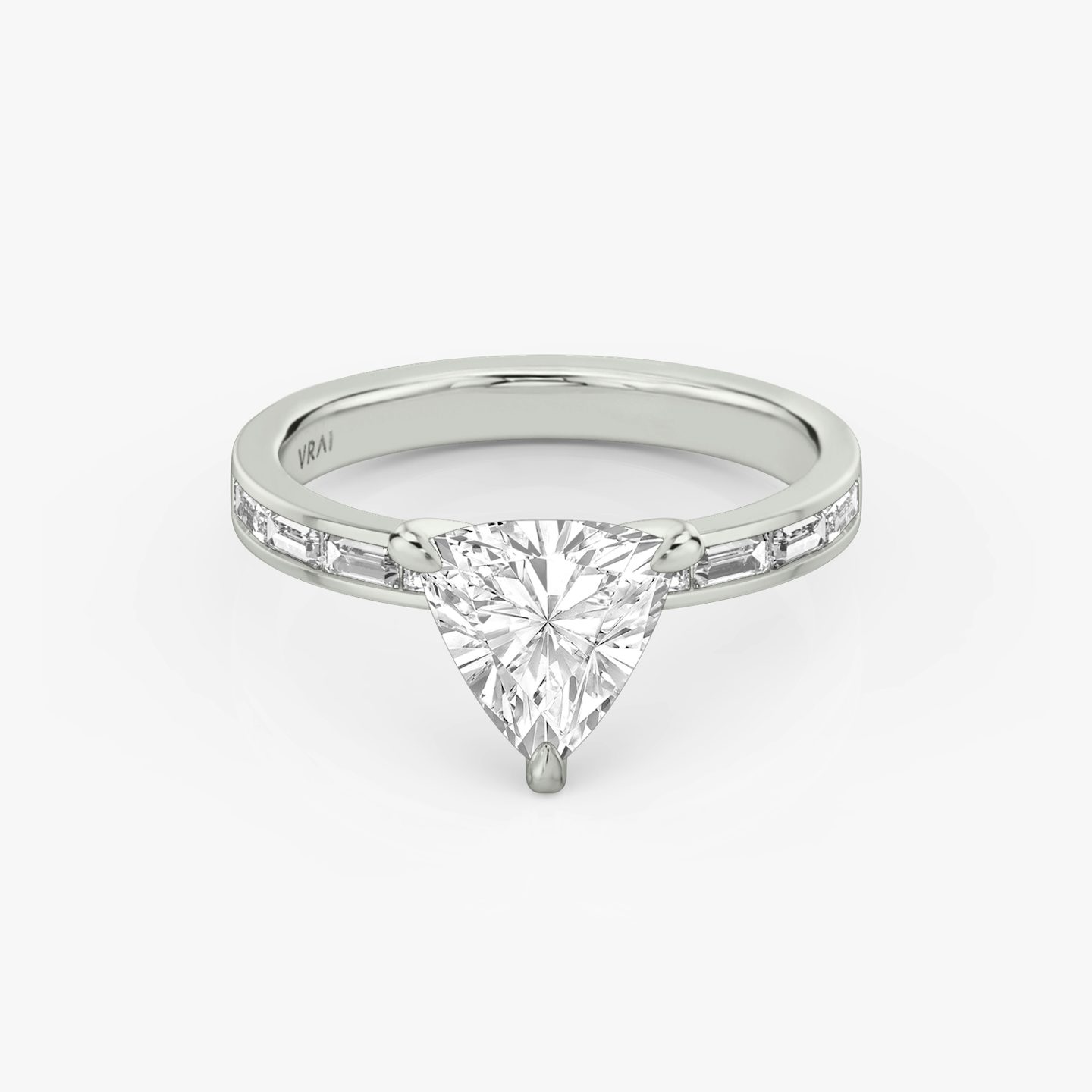 The Devotion | Trillion | 18k | White Gold | bandAccent: Pavé | bandStoneShape: Baguette | bandStoneStyle: original | diamondOrientation: vertical | caratWeight: other