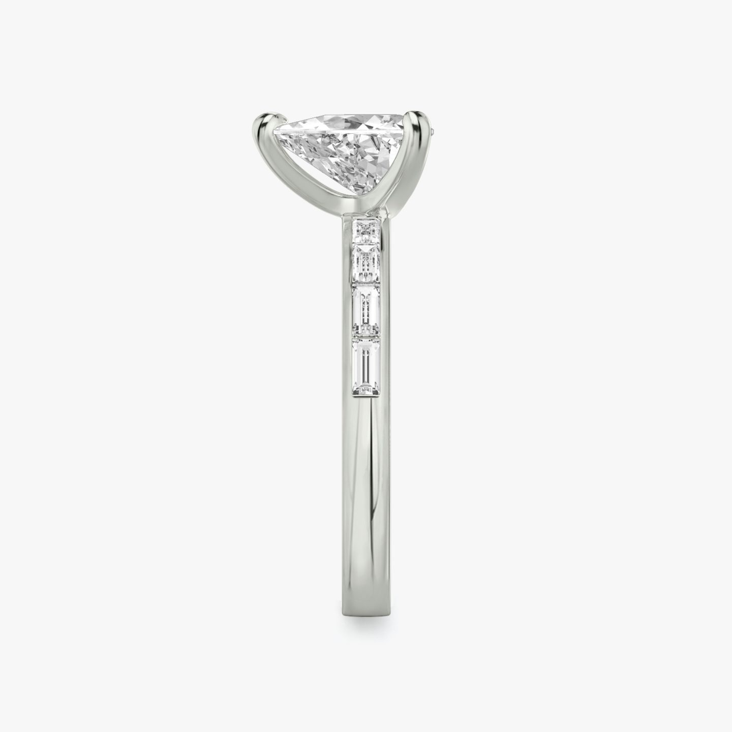 The Devotion | Trillion | 18k | White Gold | bandAccent: Pavé | bandStoneShape: Baguette | bandStoneStyle: original | diamondOrientation: vertical | caratWeight: other